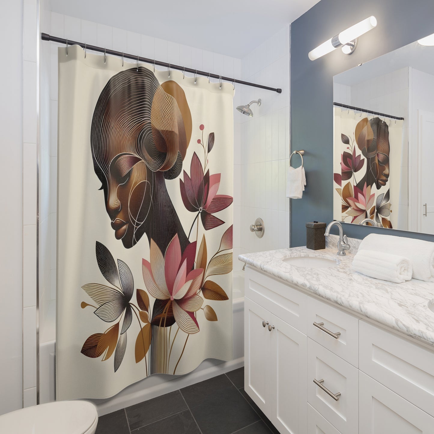 Shower Curtains - Black Girl Art - Velvet's View - Floral Whispers 4018