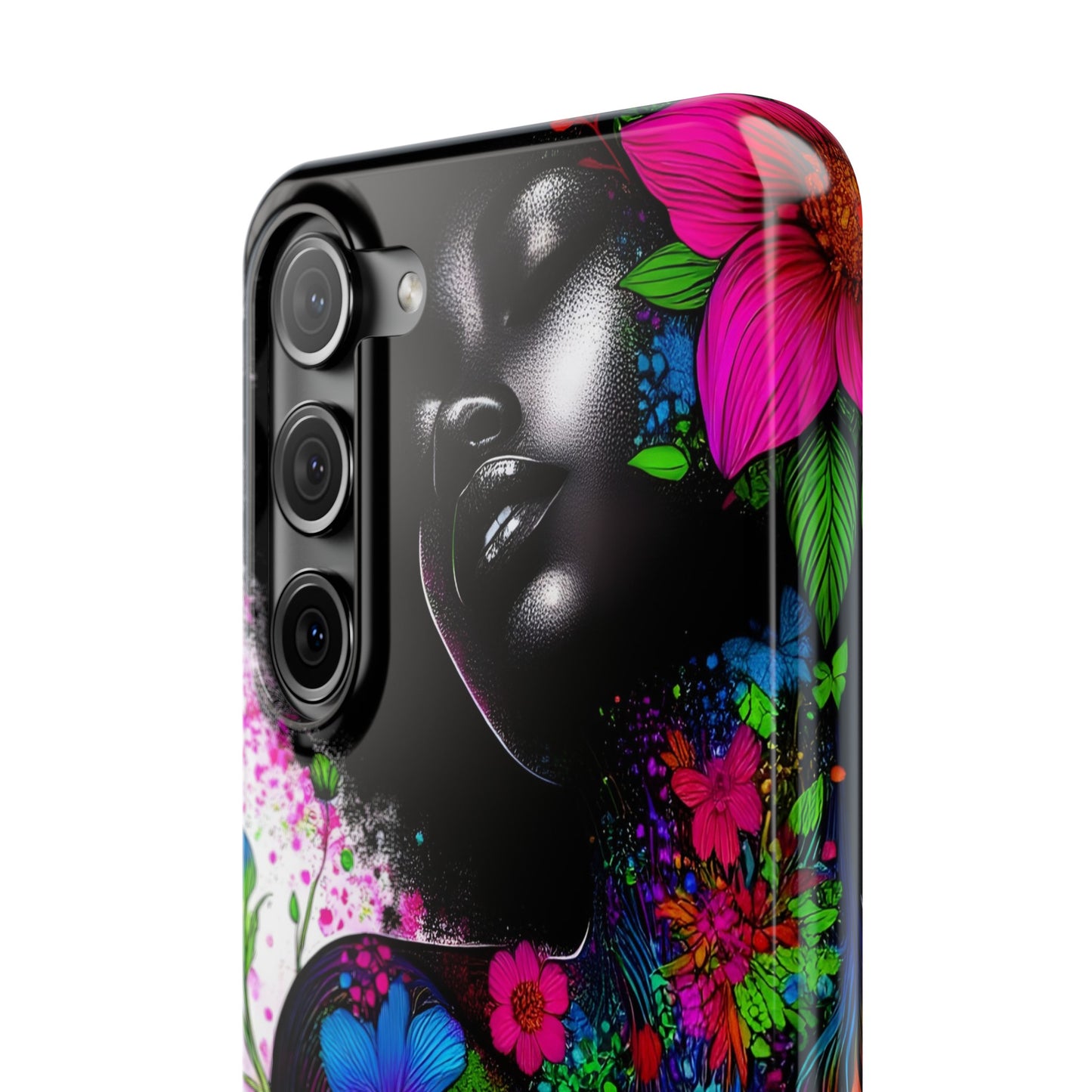 Slim Phone Cases - Black Girl Art - Velvet's View - Floral Fusion - The Essence of Nature and Beauty