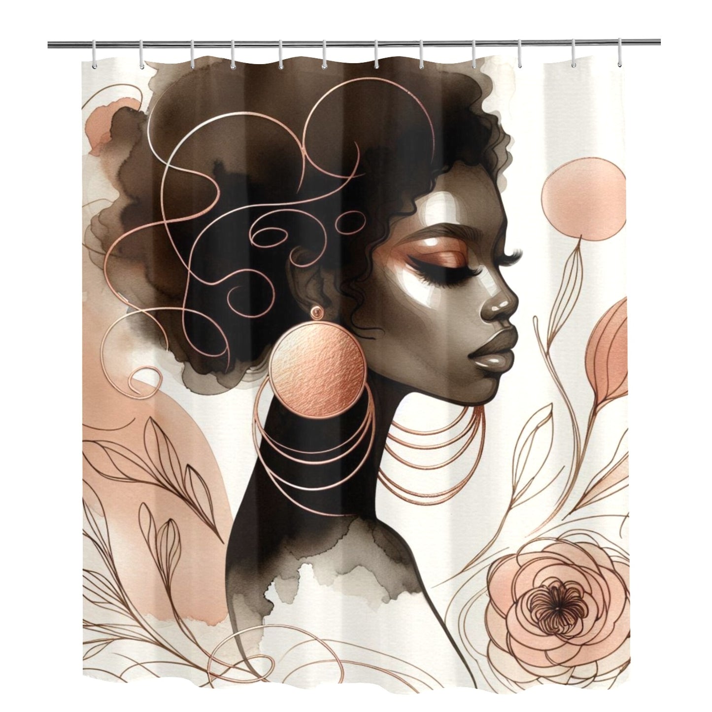 Minimalist Afrocentric Shower Curtain Collection – Black Woman Line Art, Boho Melanin Home Decor - 90594283