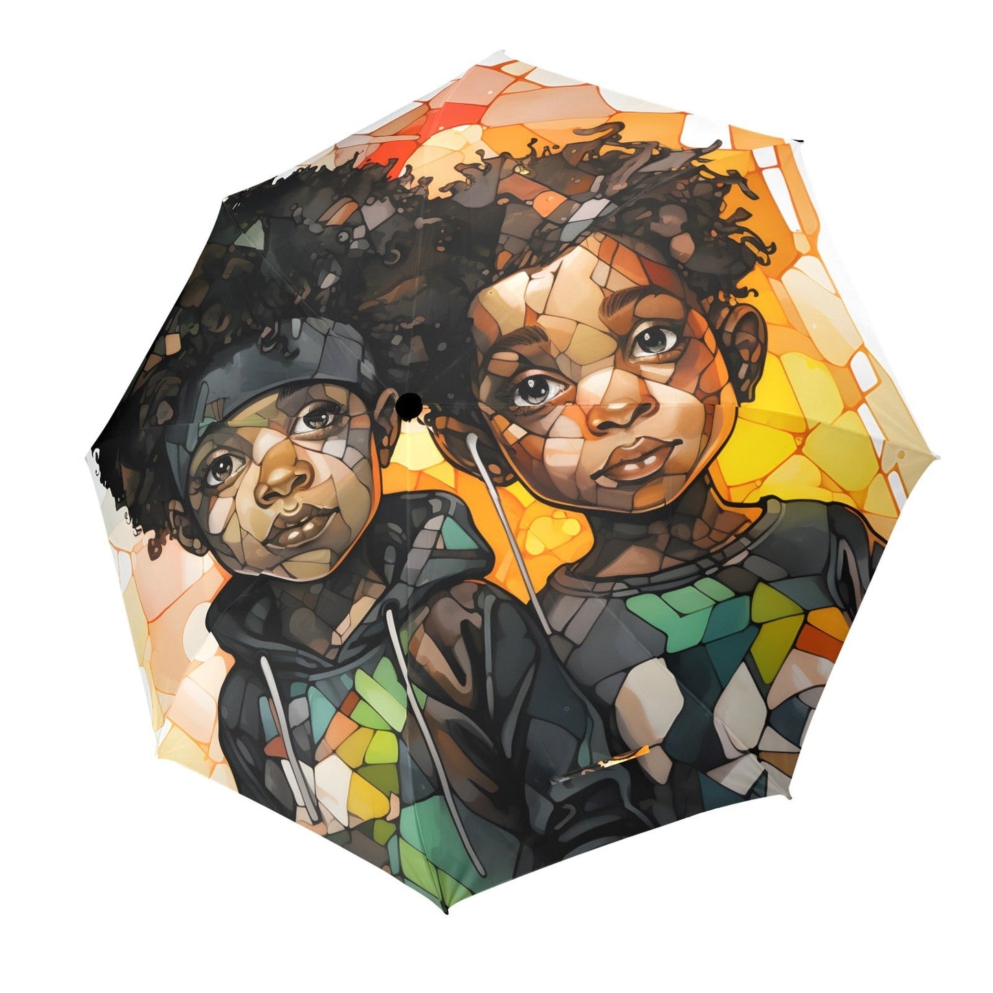 Semi-Automatic Foldable Umbrella - Black Girl Art - Velvet's View - Whimsical Kool Kids Collection - (Model U12)