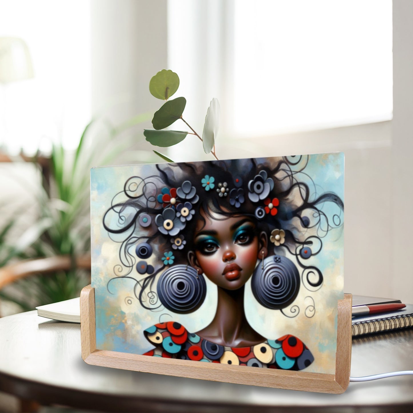 Bold & Beautiful: Afrocentric Digital Art Collection - Acrylic Photo Night Light 8"x6"(U-Shaped Beech Base) - #2011