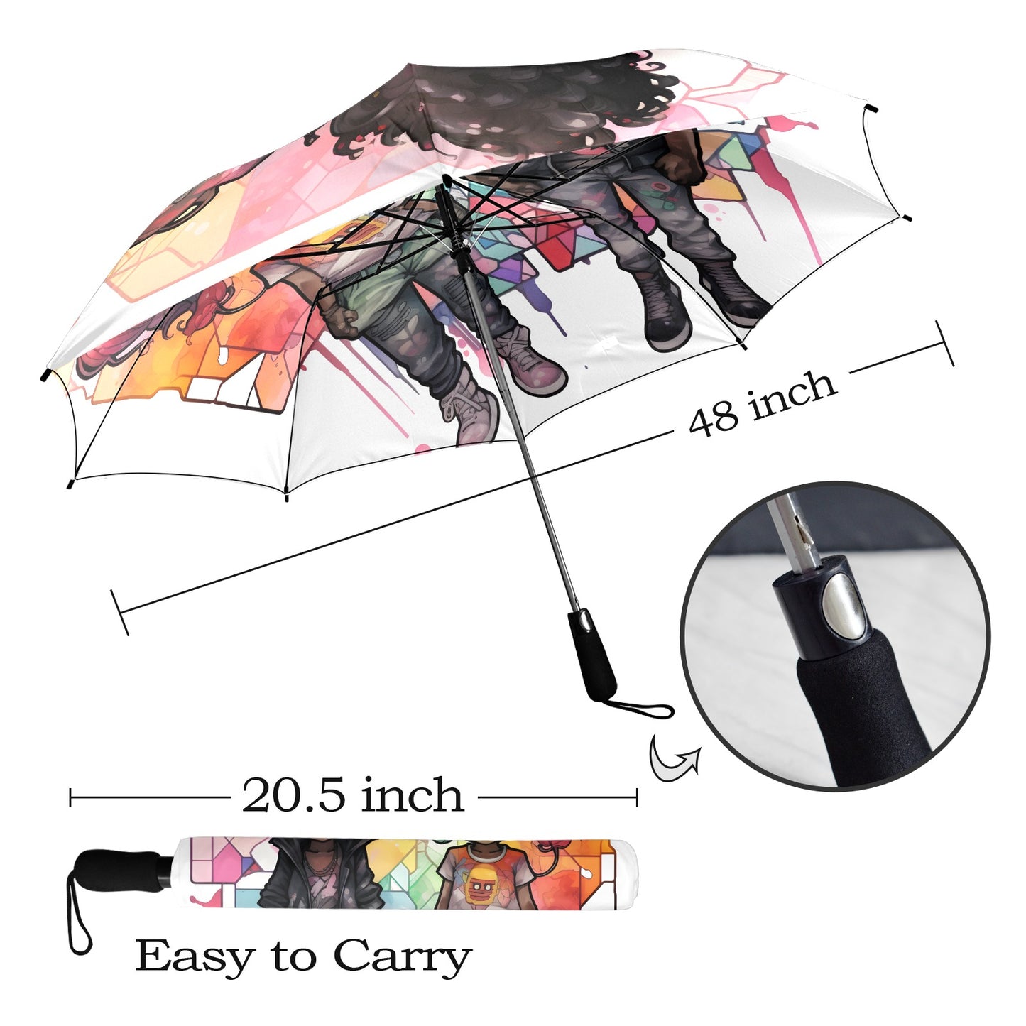 Semi-Automatic Foldable Umbrella - Black Girl Art - Velvet's View - Whimsical Kool Kids Collection - (Model U12)