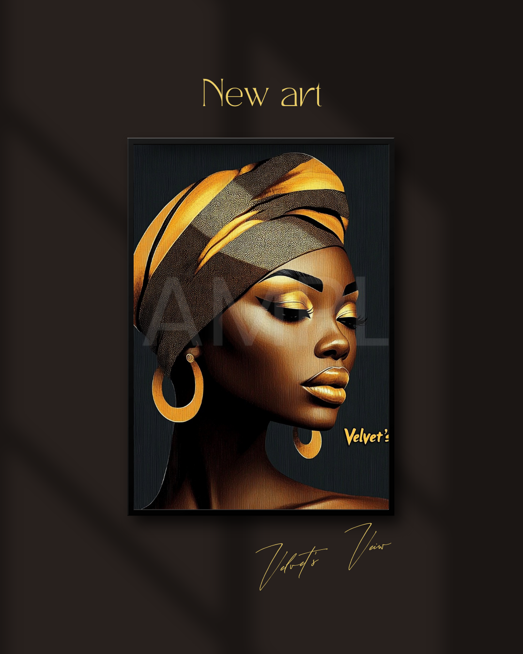 Abstract Silence: Golden Harmony in Profile – Afro-Minimalist Digital Art Print by Velvet’s View - 2115o214
