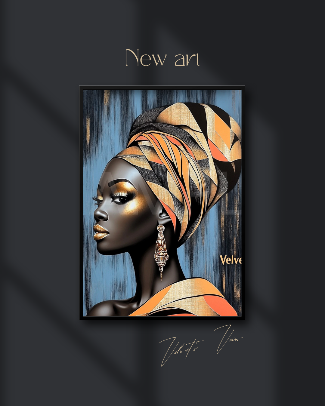 Abstract Silence: Golden Harmony in Profile – Afro-Minimalist Digital Art Print by Velvet’s View - 2115o235