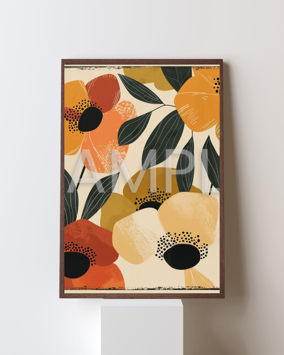 Retro Floral Bathroom Decor Set | Boho Abstract Shower Curtain, Towels & Wall Art | Mid Century Modern Bath Mat | Earth Tone Bathroom Collection - Bath Rug 20''x 32''