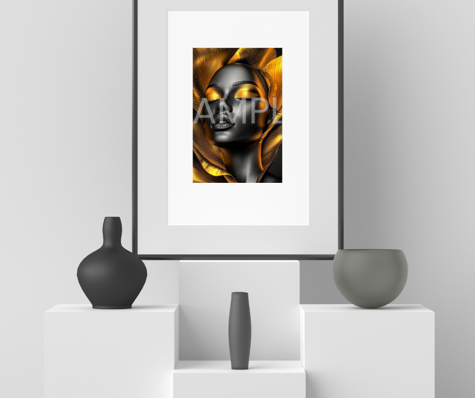 Golden Bloom Series: Surreal Portraits of Radiance – Digital Art Print - G265380