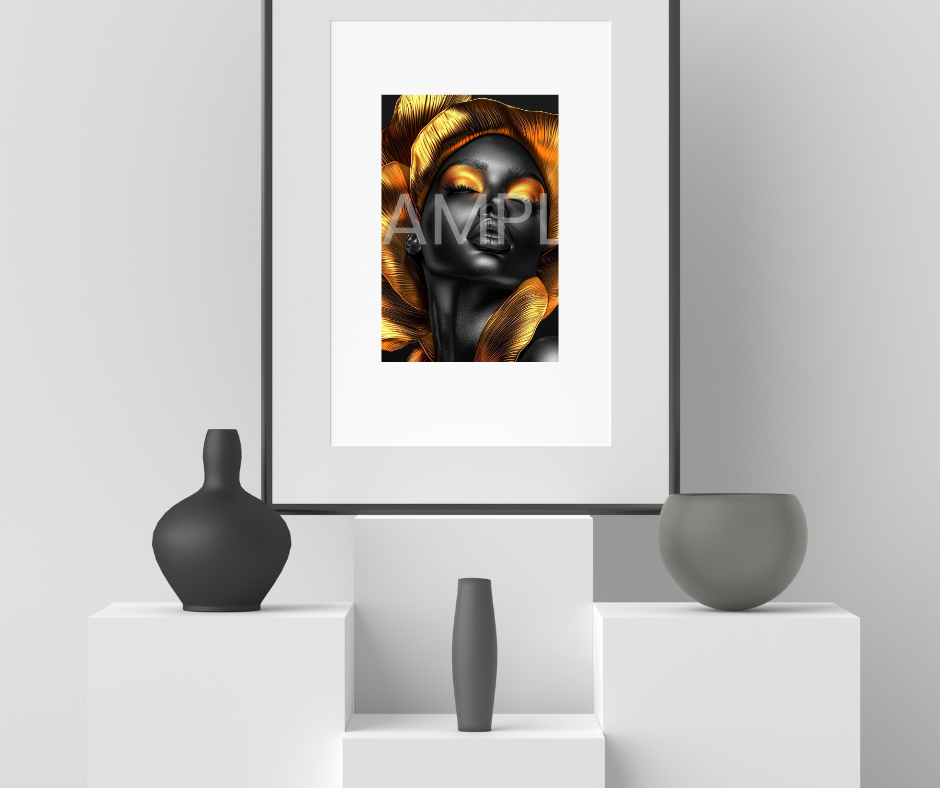 Golden Bloom Series: Surreal Portraits of Radiance – Digital Art Print - G265008