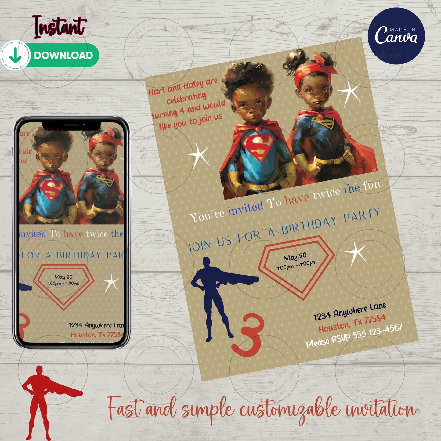 Printable Editable Invite Template | Music Birthday Party |Tiny Heroes: Customizable Super Birthday Invitation|Party Invitation #2011