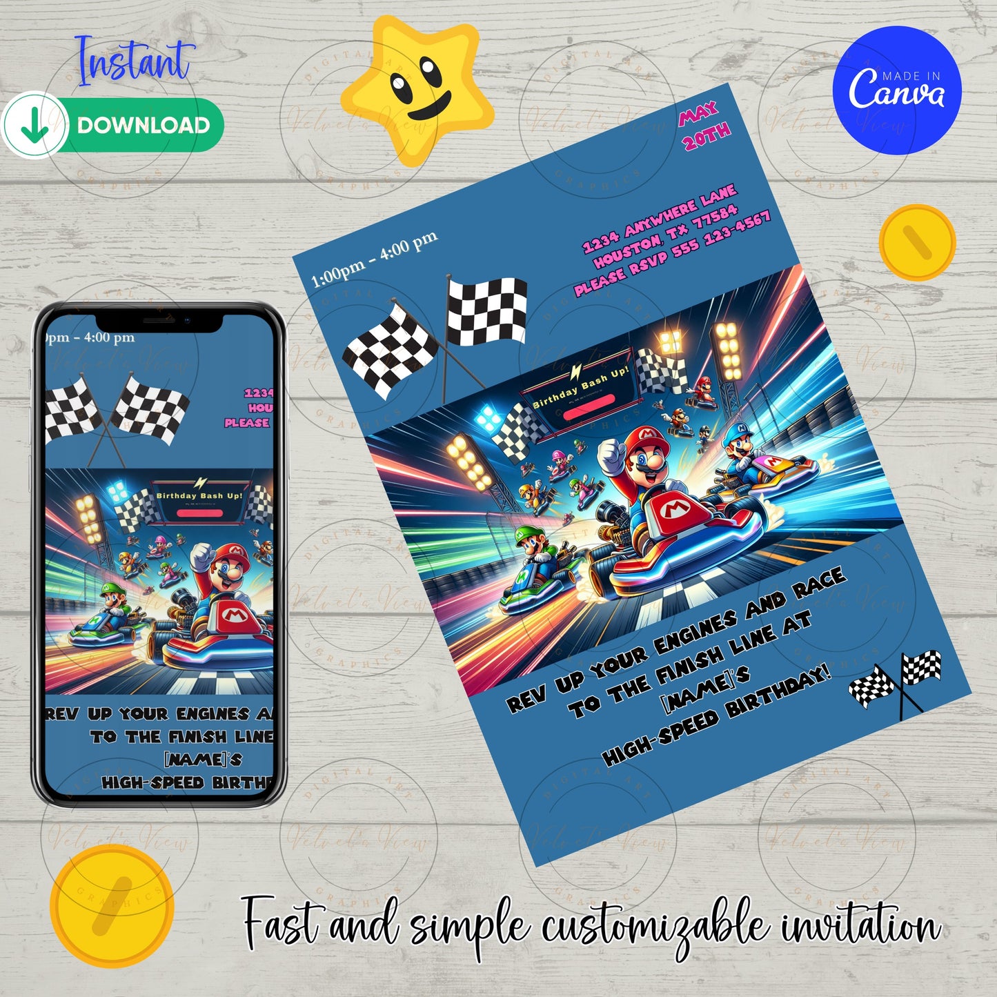 Printable Editable Invite Template | Music Birthday Party | Super Gaming Bash: Level Up Birthday Party Invitation #2014