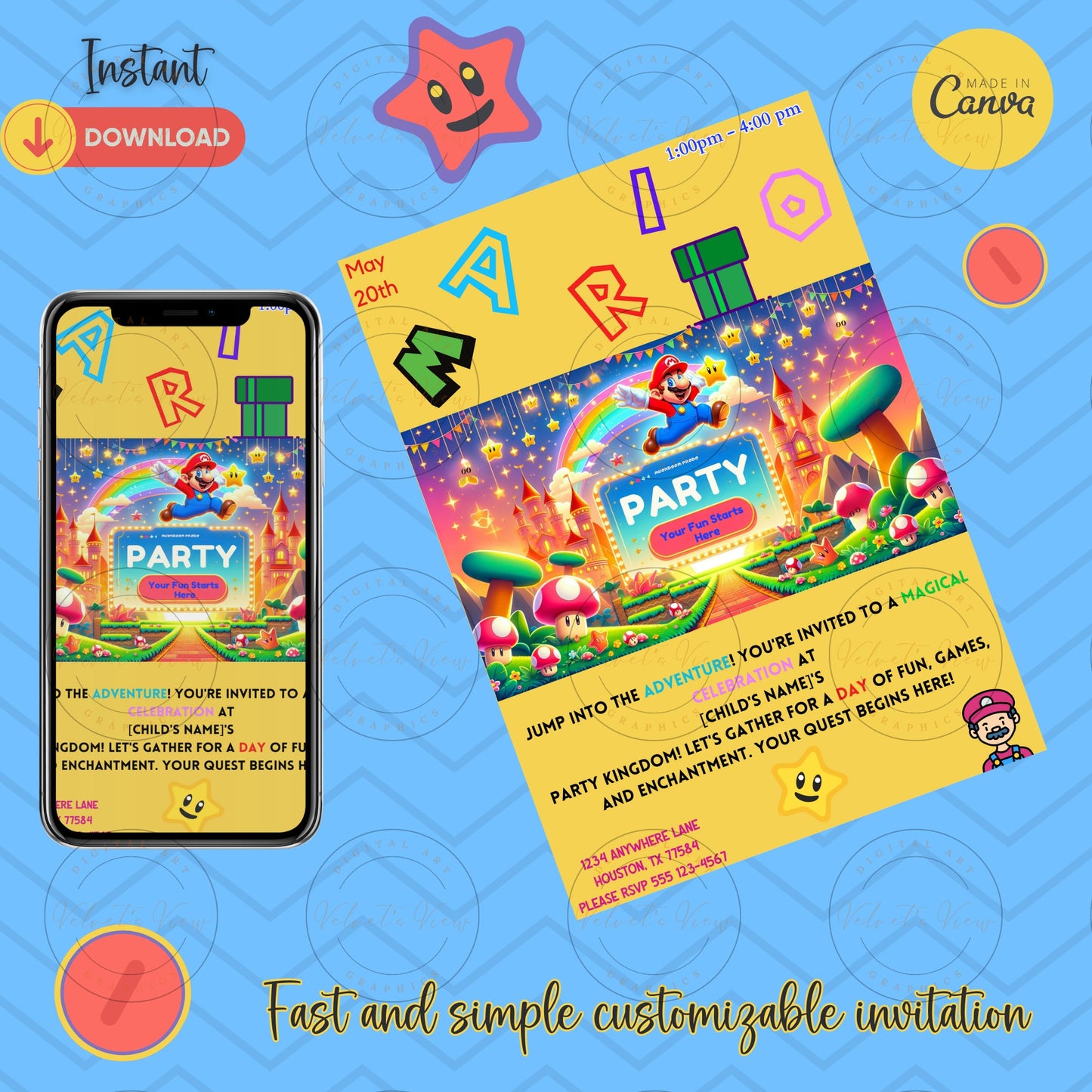 Printable Editable Invite Template | Music Birthday Party | Super Gaming Bash: Level Up Birthday Party Invitation #2015