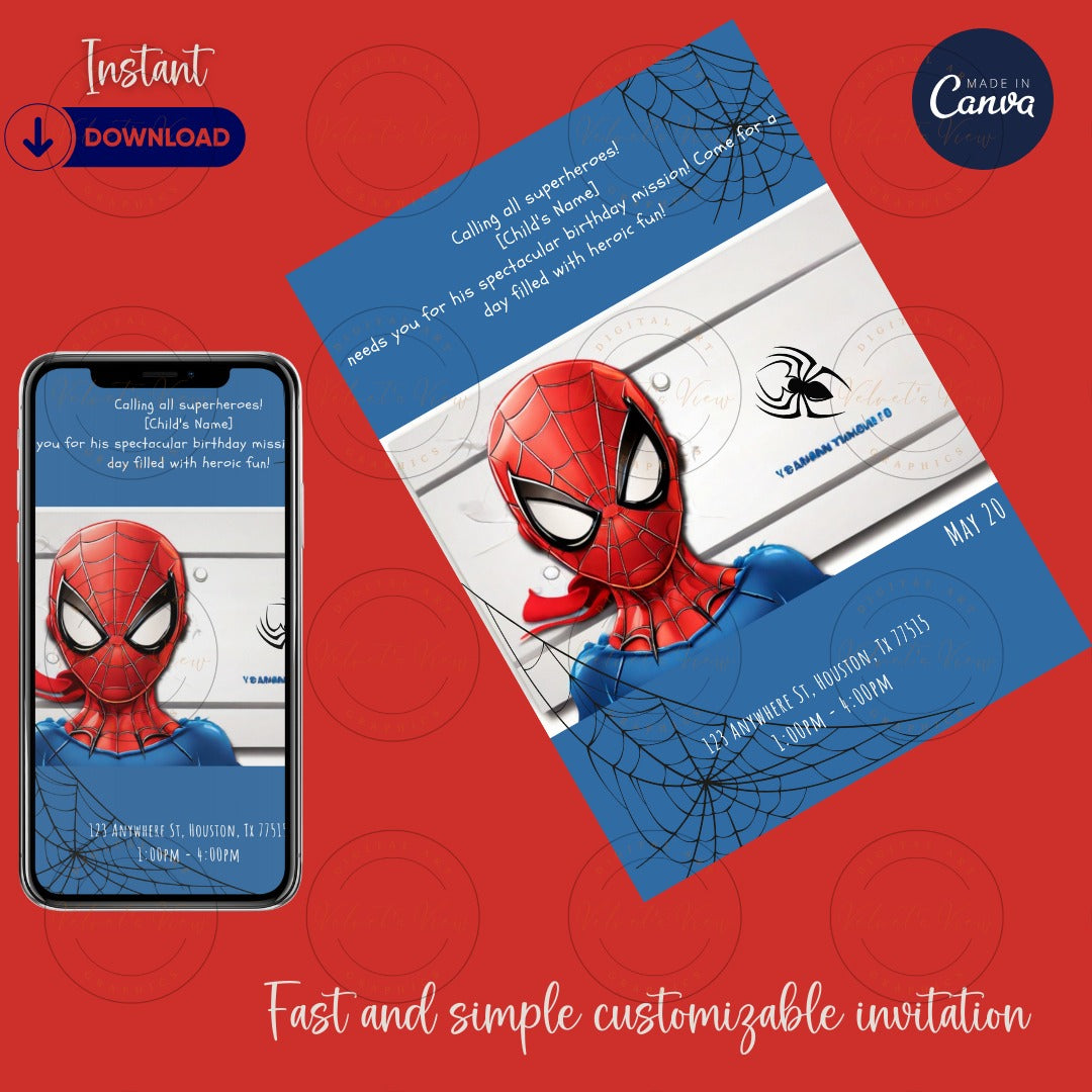 Printable Editable Invite Template |Spidey Birthday Party |Tiny Heroes: Customizable Super Birthday Invitation|Party Invitation #2013