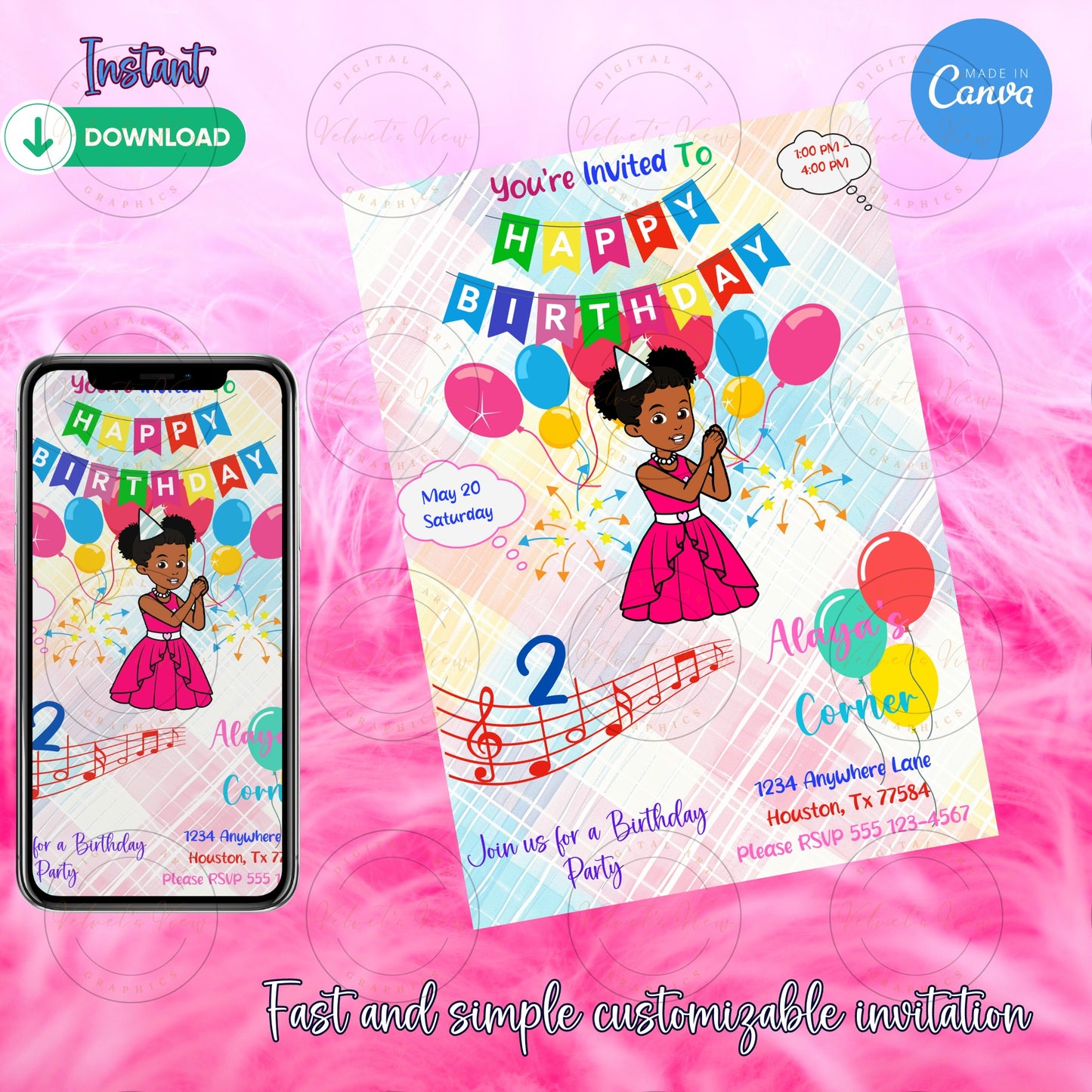 Printable Editable Girl Invite Template | Music Birthday Party | Gracie'S Corner Birthday | Gracies Corner Party Invitation #2012