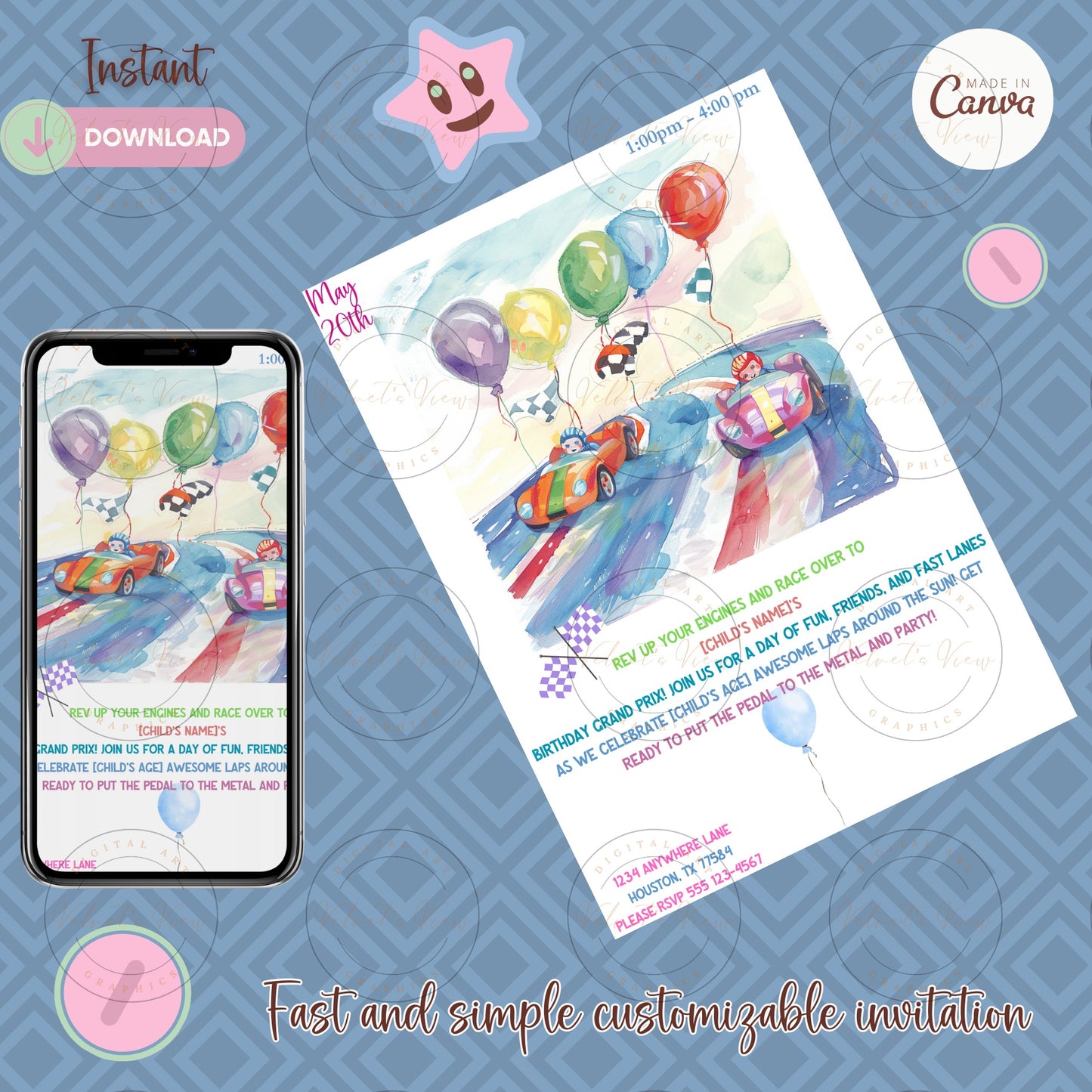 Printable Editable Invite Template | Music Birthday Party | Super Gaming Bash: Pastel Birthday Party Invitation #2011