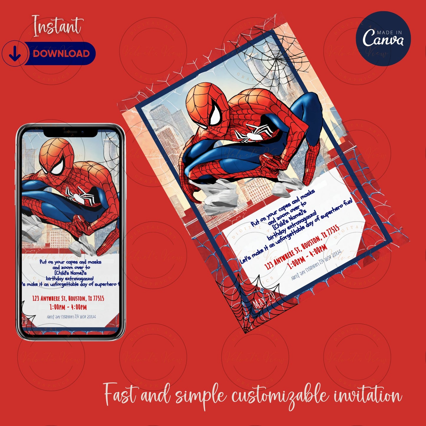 Printable Editable Invite Template |Spidey Birthday Party |Tiny Heroes: Customizable Super Birthday Invitation|Party Invitation #2012