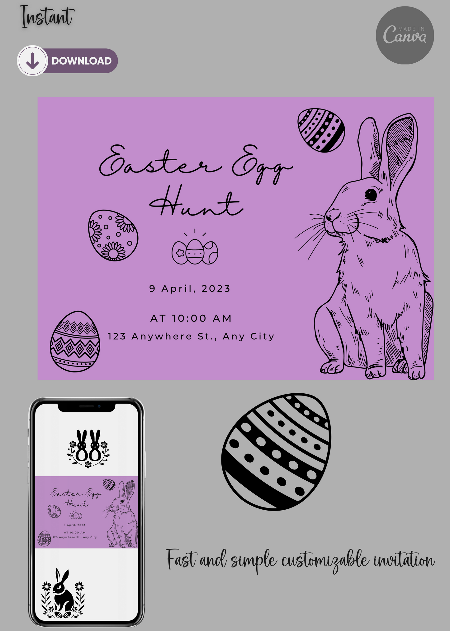 Easter Egg Hunt Invitation, Bunny Invitation, Easter Invitation, Easter Egg Editable Template - Printable - #2011