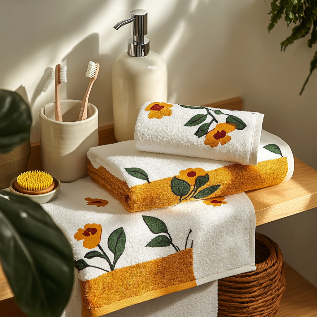 Retro Floral Bathroom Decor Set | Boho Abstract Shower Curtain, Towels & Wall Art | Mid Century Modern Bath Mat | Earth Tone Bathroom Collection - Bath Rug 20''x 32''