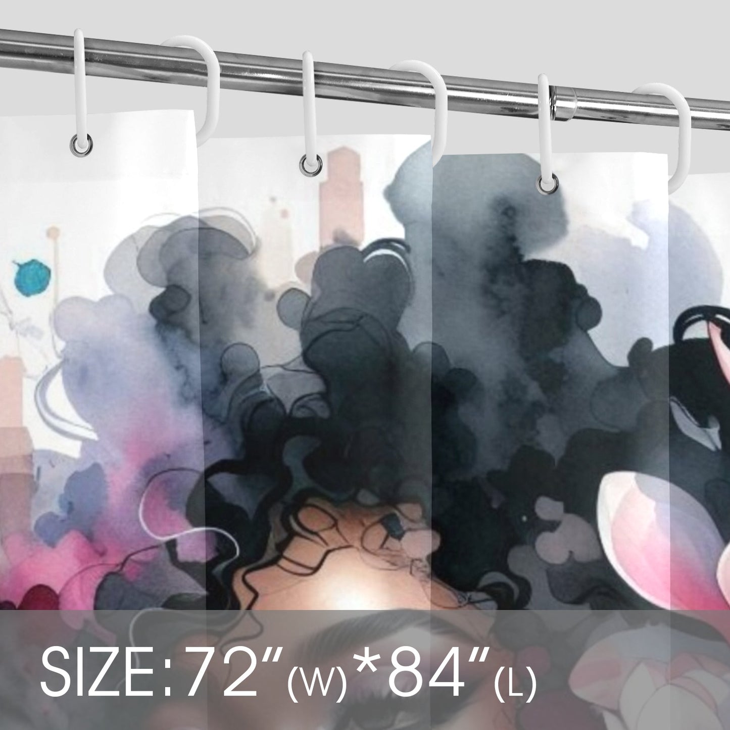 Urban Bloom Afro Shower Curtain – Black Woman Art with Cityscape & Floral Afro - 83730187