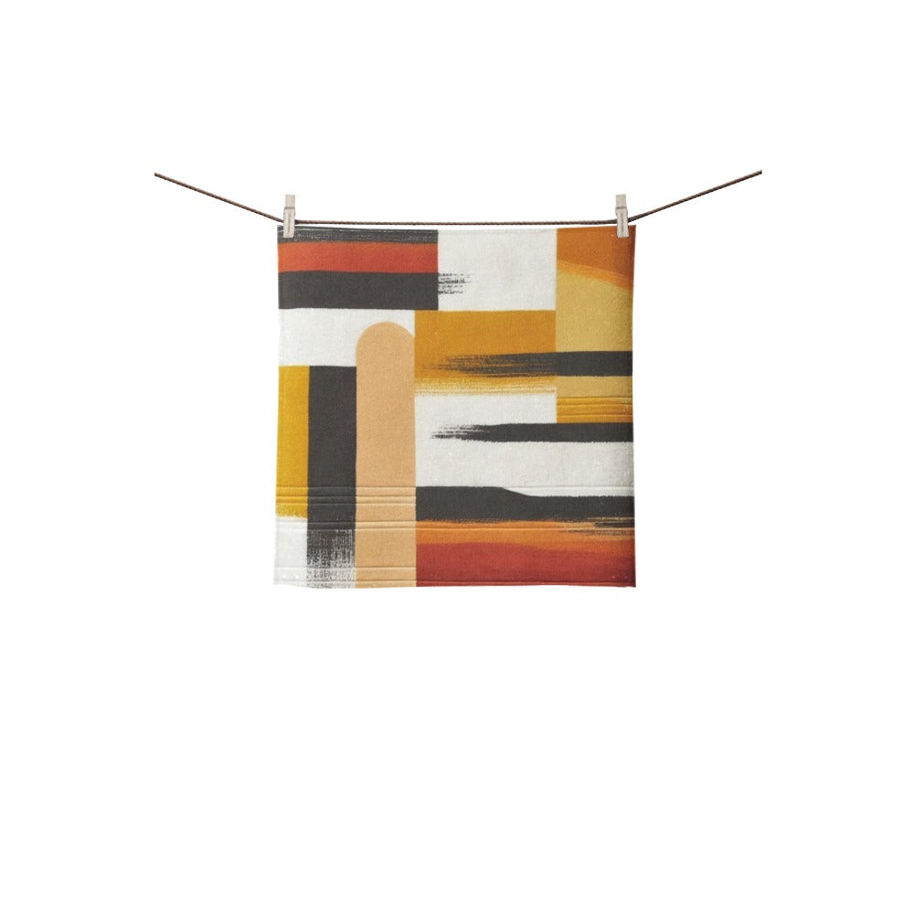 Modern Geometric Bathroom Set | Gold & Red Abstract Shower Curtain | Bold Afro-Inspired Bath Décor – Bath Rug 20''x 32'' – K239500