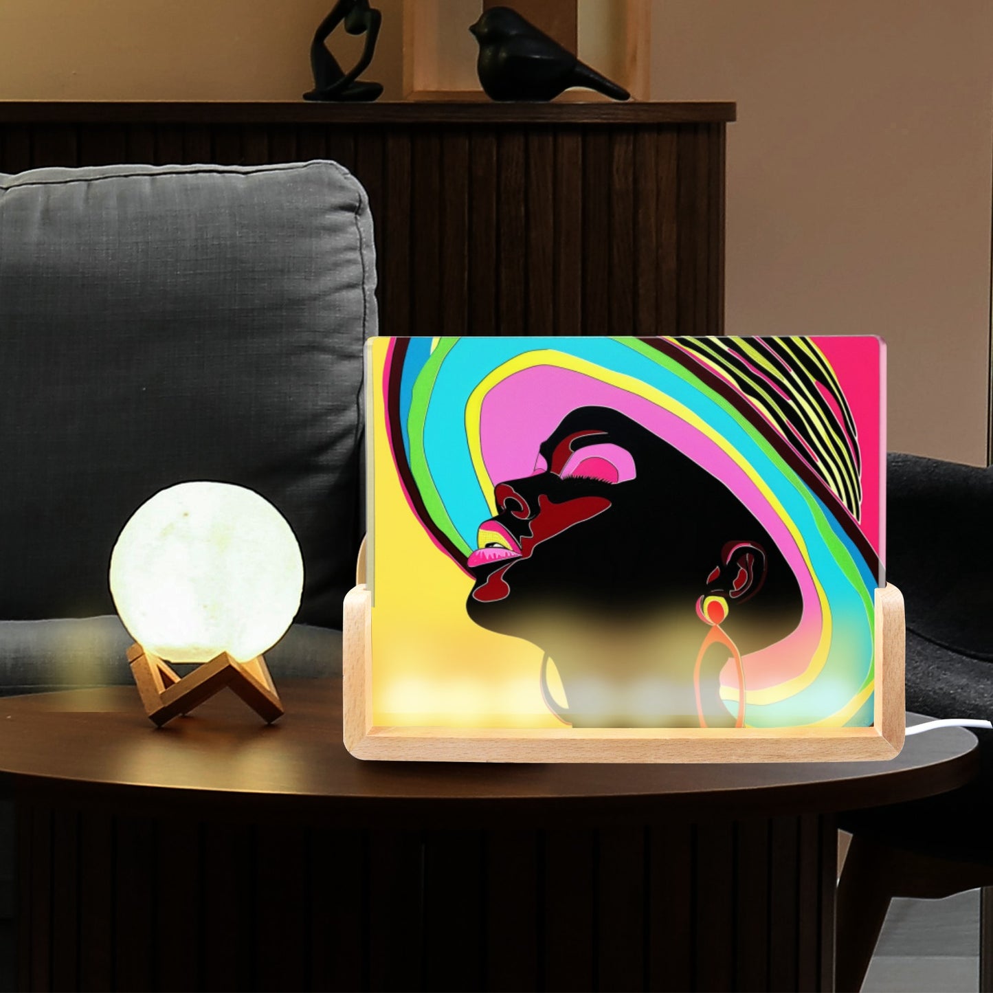 Radiant Expressions: The Bold Faces Collection - Acrylic Photo Night Light 8"x6"(U-Shaped Beech Base) - #2013