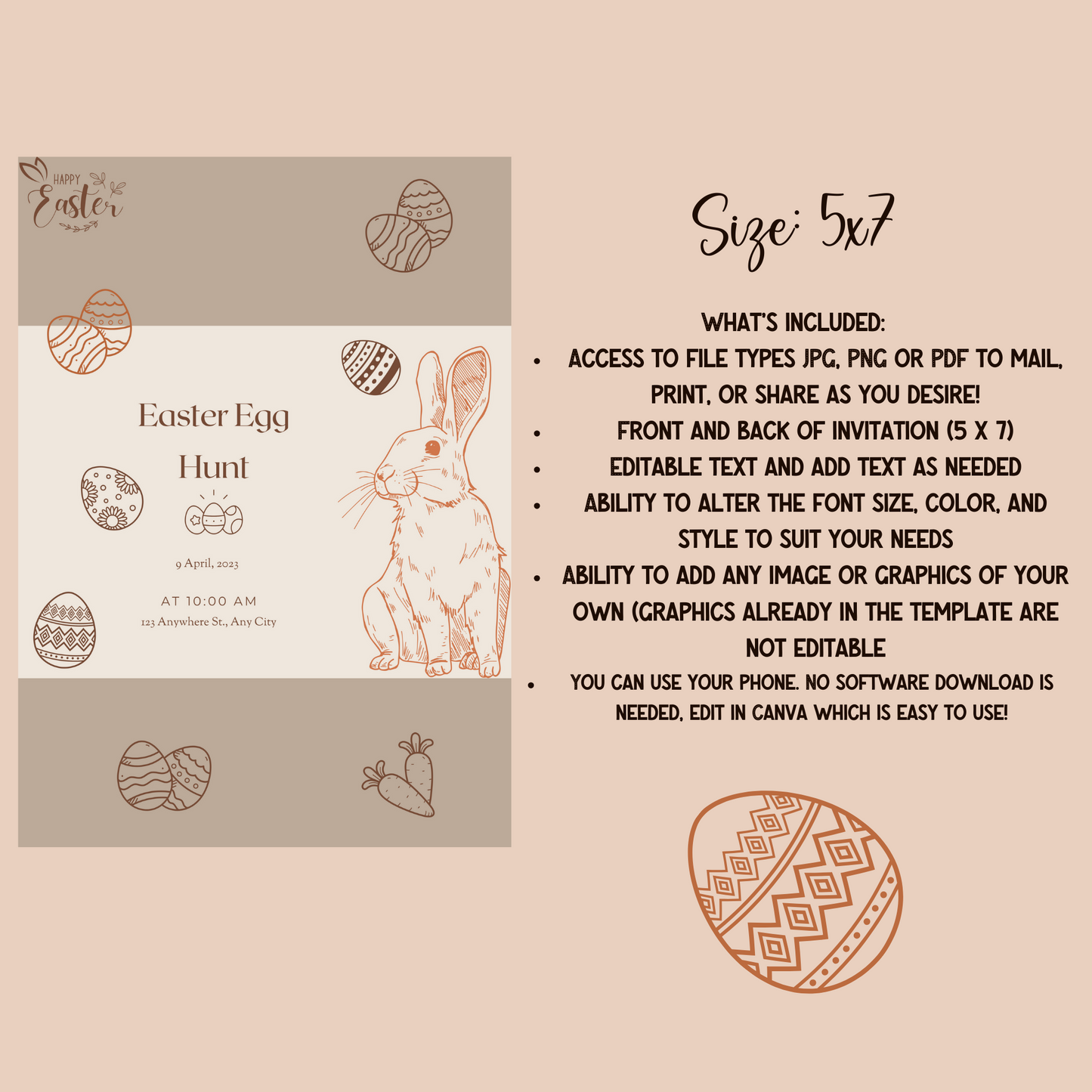 Easter Egg Hunt Invitation, Bunny Invitation, Easter Invitation, Easter Egg Editable Template - Printable - #2013