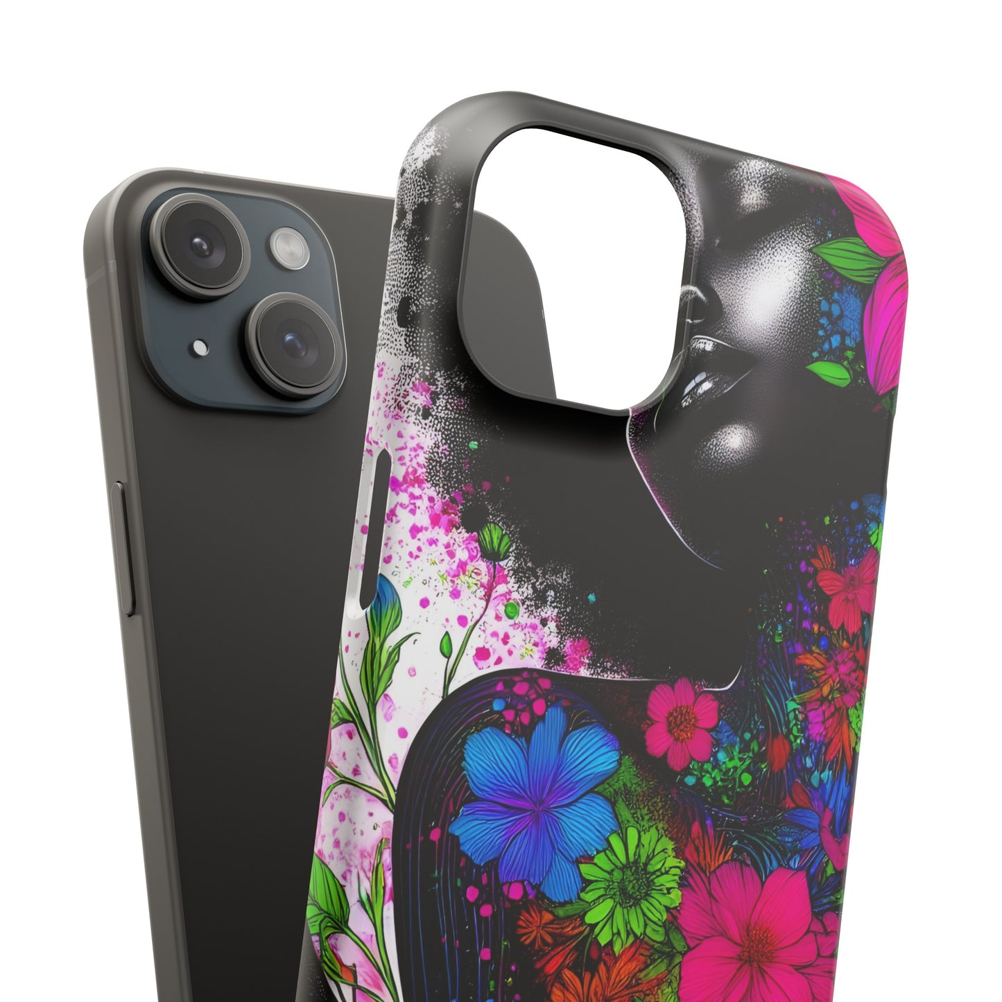 Slim Phone Cases - Black Girl Art - Velvet's View - Floral Fusion - The Essence of Nature and Beauty