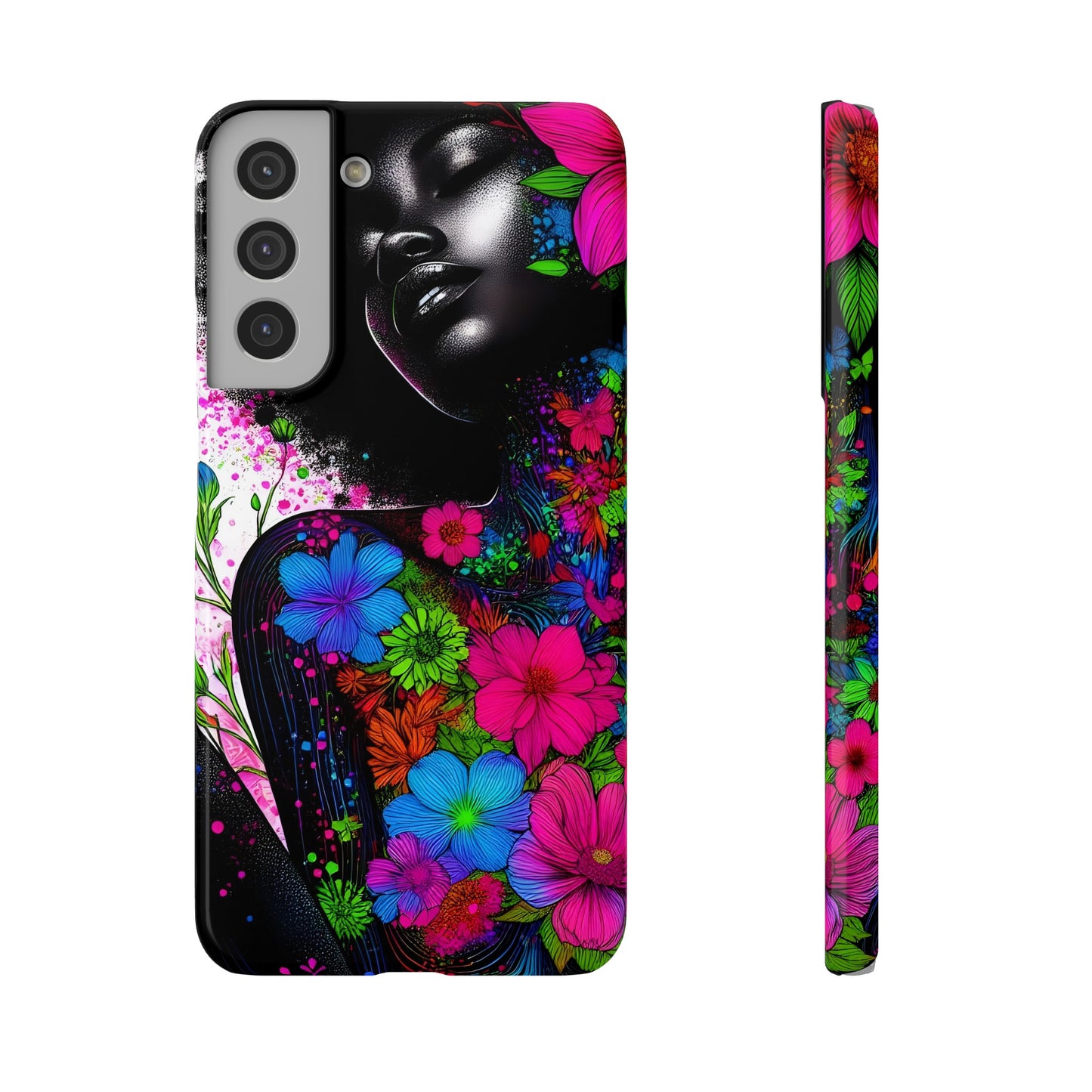 Slim Phone Cases - Black Girl Art - Velvet's View - Floral Fusion - The Essence of Nature and Beauty