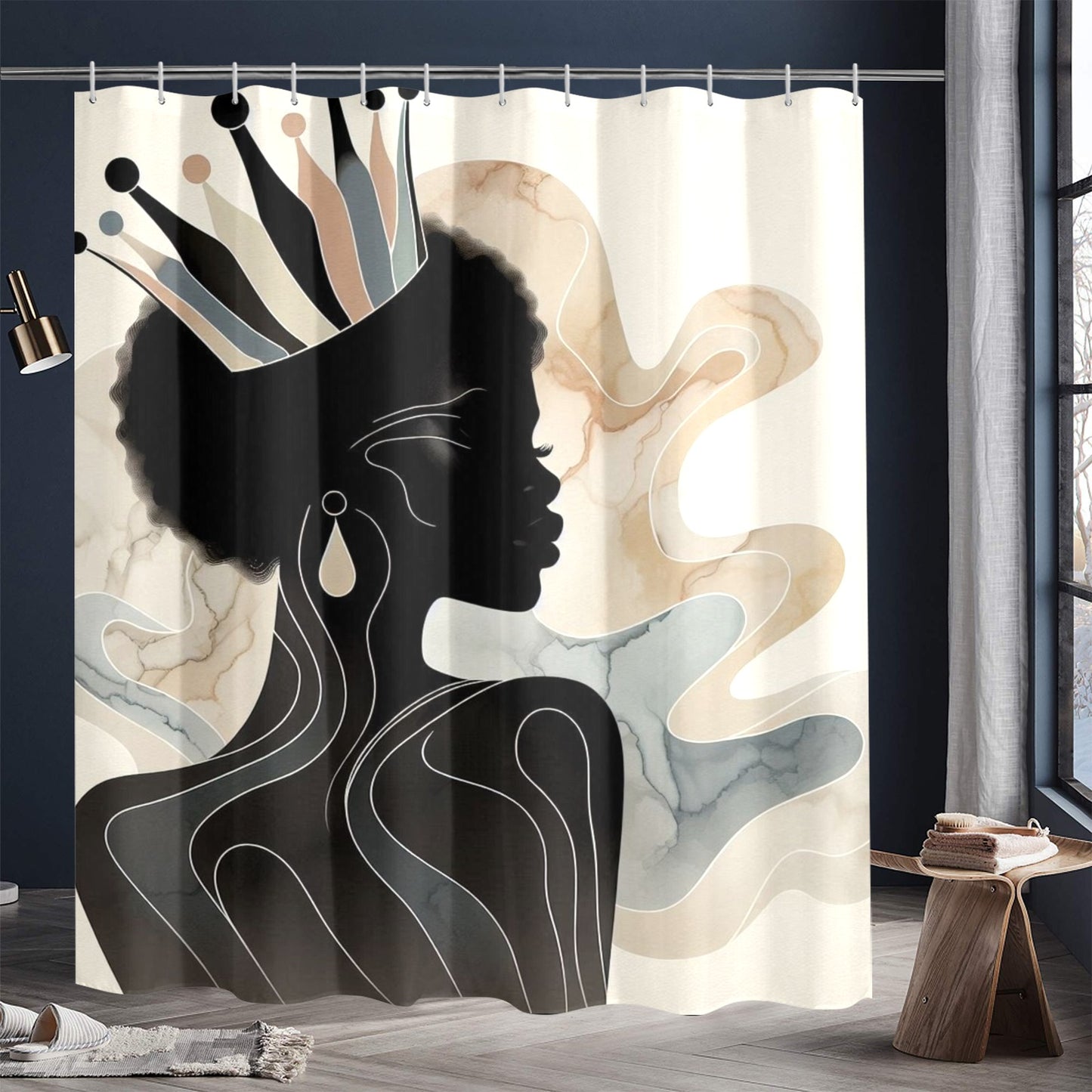 Afro Royalty Shower Curtain Collection – Black Queen Silhouette Art for Bathroom Décor - 308395431
