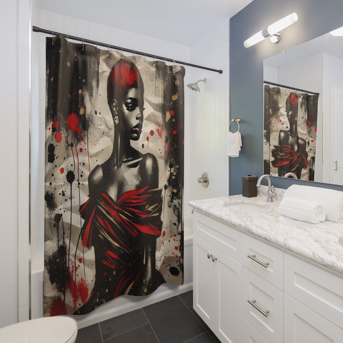 Bold Expressions: A Red and Black Journey Shower Curtain - #2013