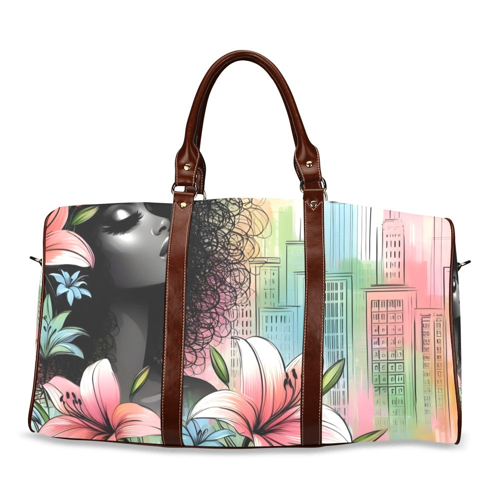 Waterproof Travel Bag/Large - Velvet's View - Urban Blossoms - Vibrant Cityscapes and Floral Dreams Collection - (Model 1639)