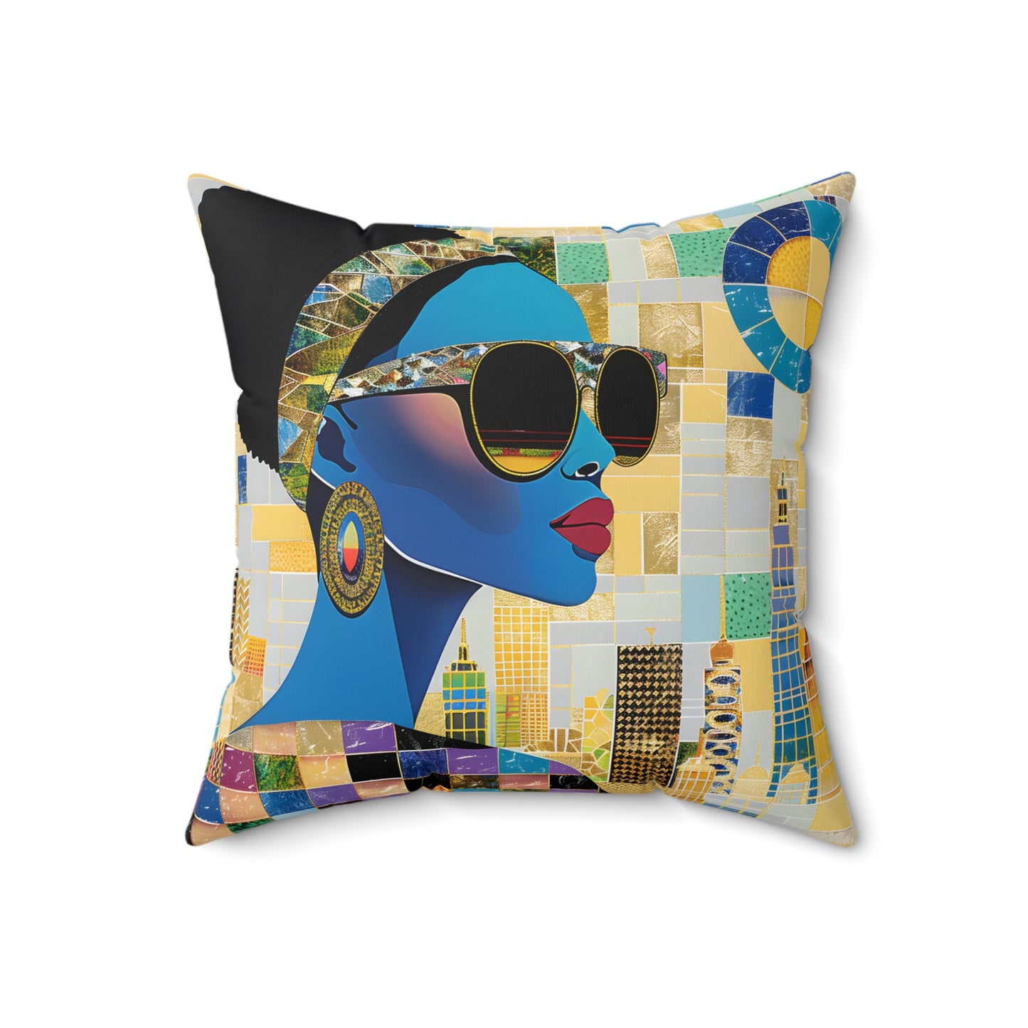 Spun Polyester Square Pillow - Black Girl Art - Velvet's View - Vibrant Visions - The Bohemian Collection