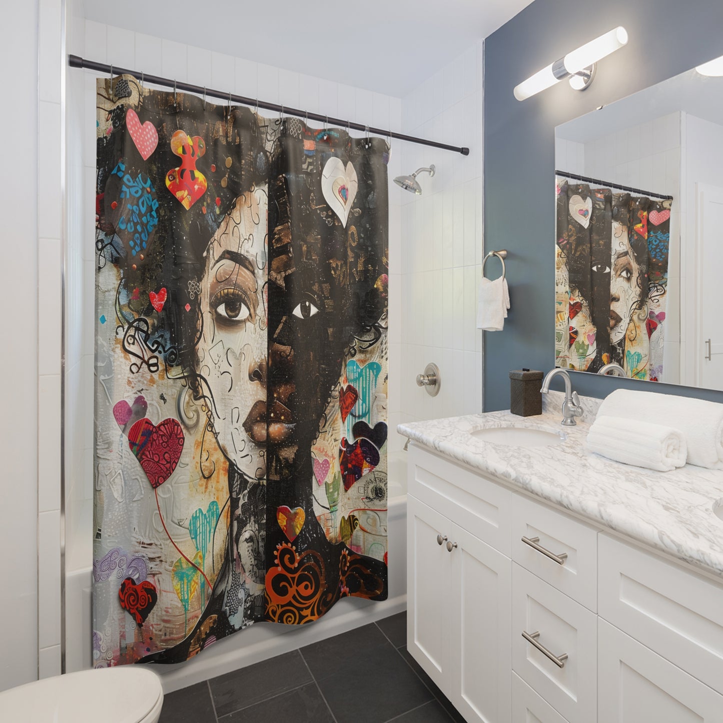 Shower Curtain - Black Girl Art - Velvet's View - Heartfelt Reflections Collection -- #2018