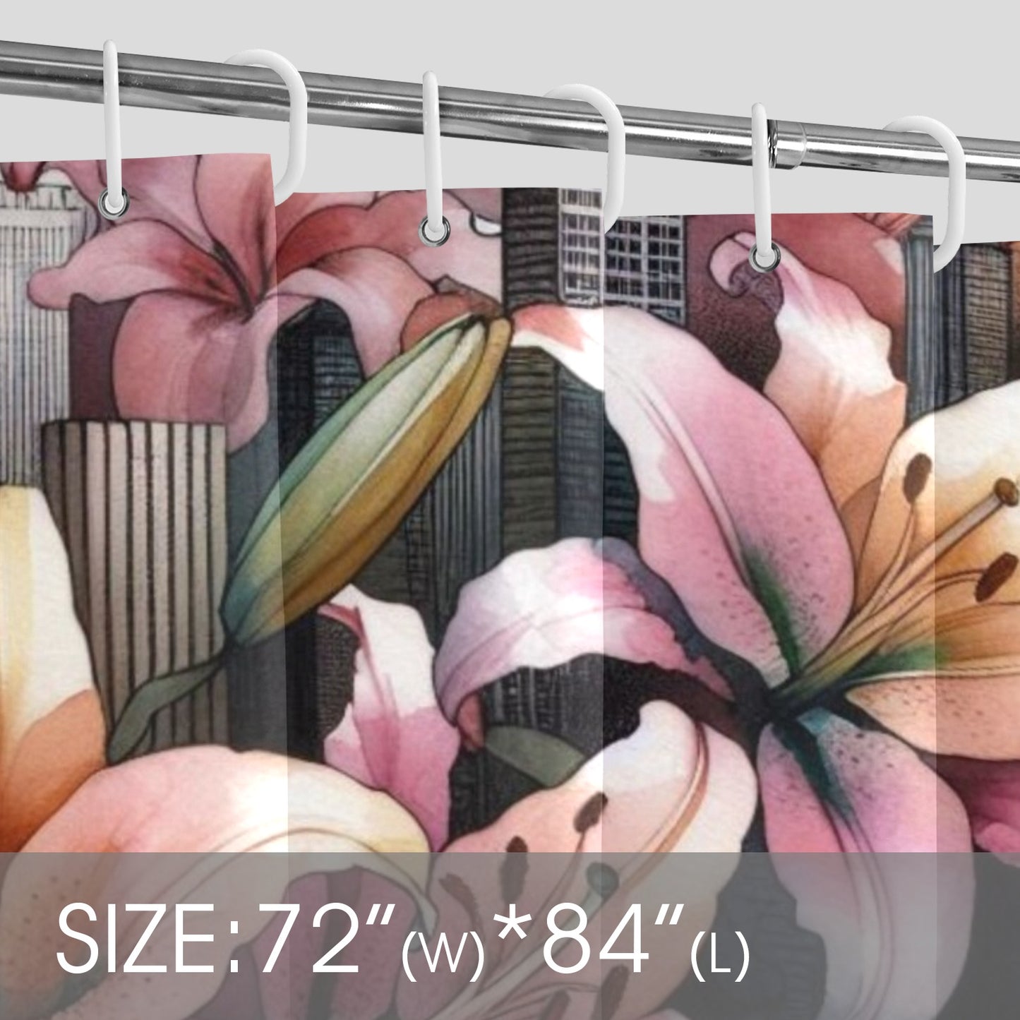 Urban Bloom Afro Shower Curtain – Black Woman Art with Cityscape & Floral Afro - 77134495