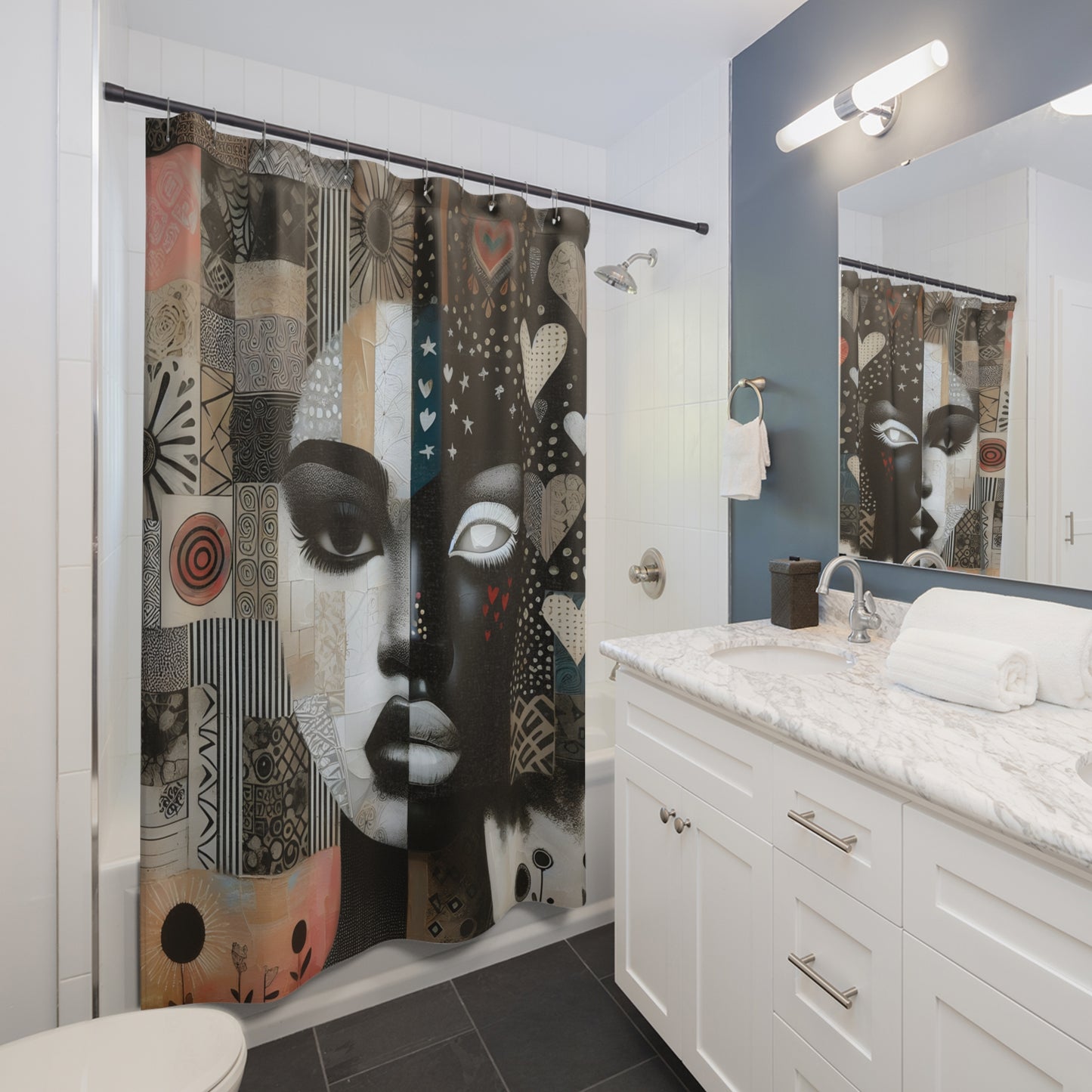 Shower Curtain - Black Girl Art - Velvet's View - Heartfelt Reflections Collection -- #2019