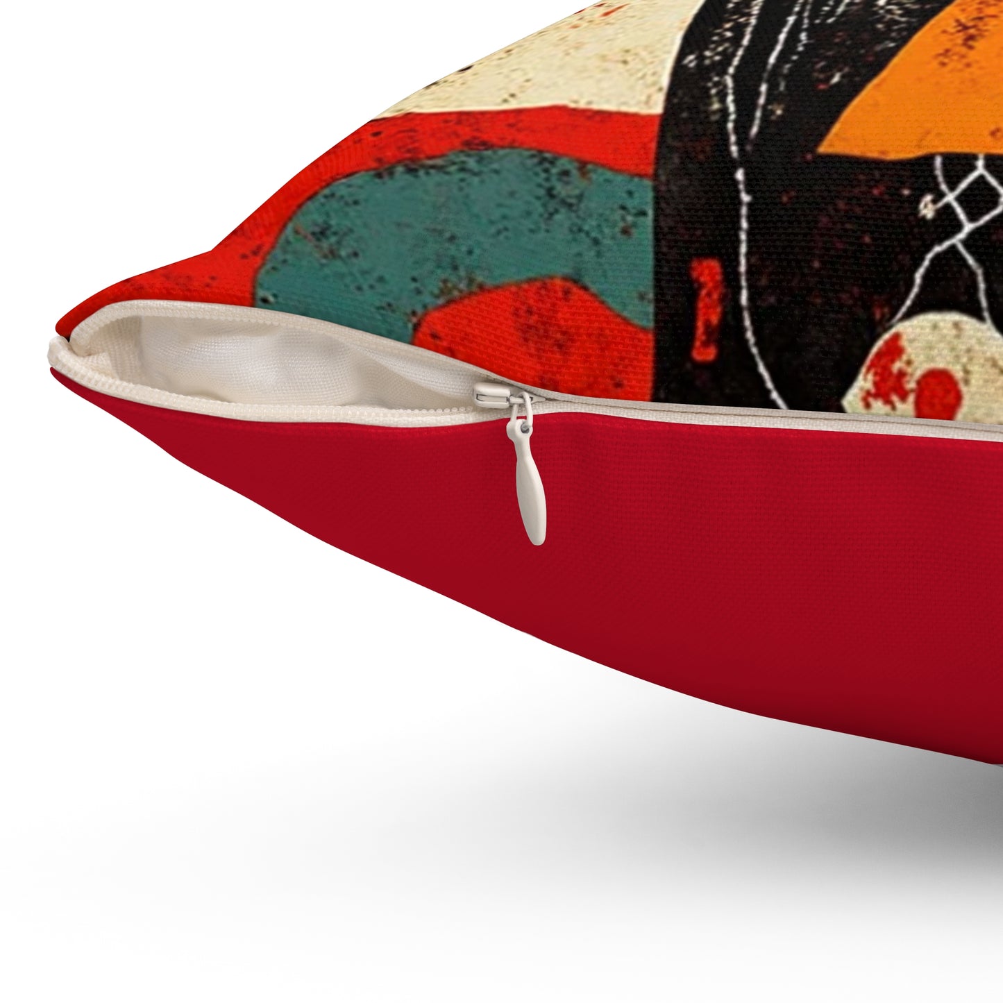 Spun Polyester Square Pillow - Black Girl Art - Velvet's View - Tribal Harmony - Red and Black Tribal Patterns –