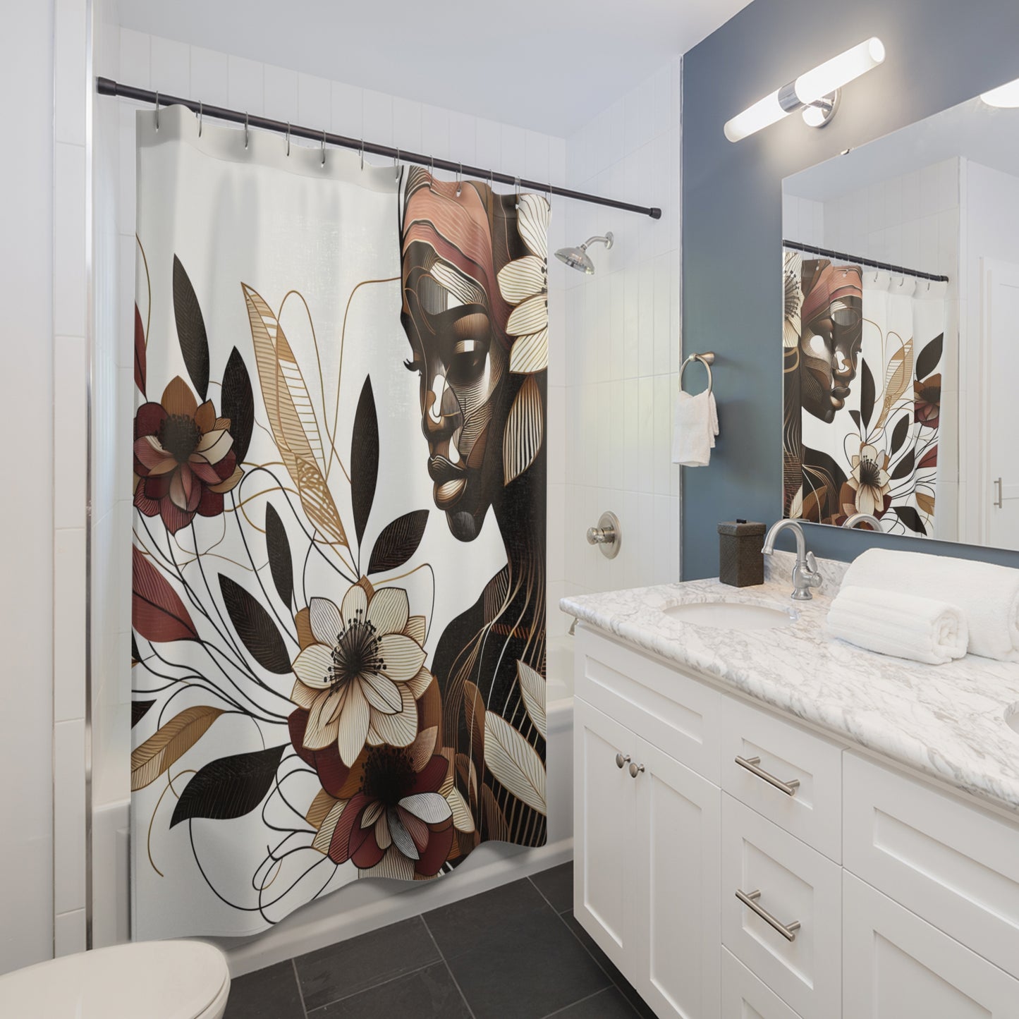 Shower Curtains - Black Girl Art - Velvet's View - Floral Whispers 4013