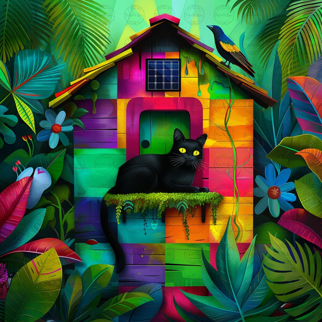 Black Girl Art - Velvet's View Digital Art - Whimsical Jungle Retreat: Enchanted Cat Abode