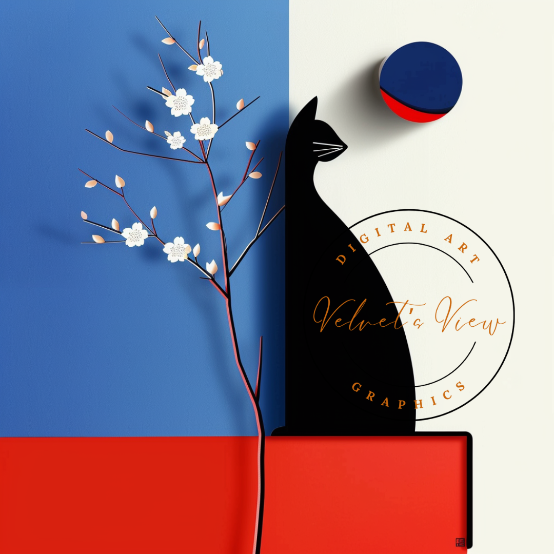 Black Girl Art - Velvet's View Digital Art - Feline Elegance: Minimalist Cat Art Collection 1015