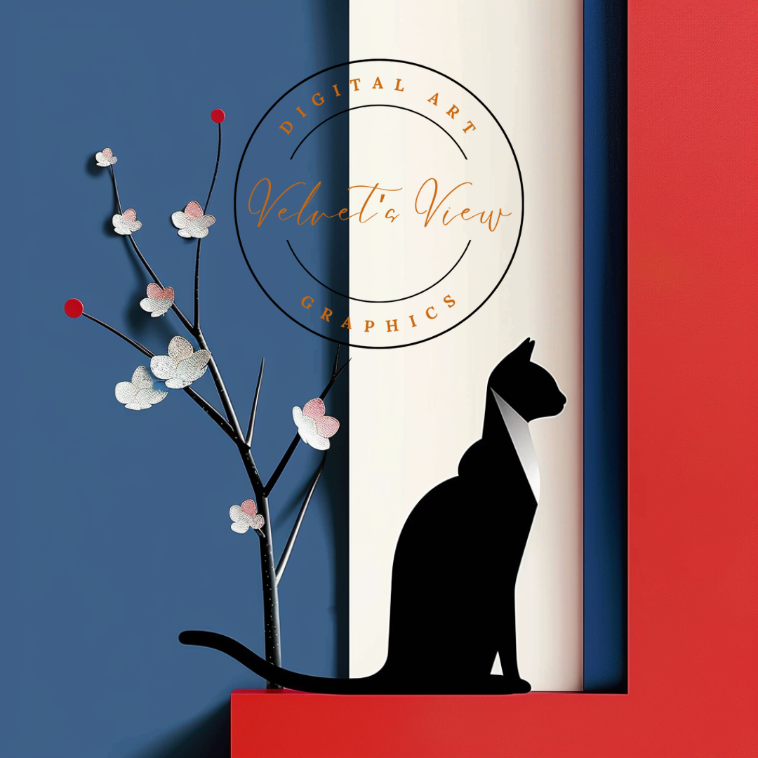 Black Girl Art - Velvet's View Digital Art - Feline Elegance: Minimalist Cat Art Collection 1014