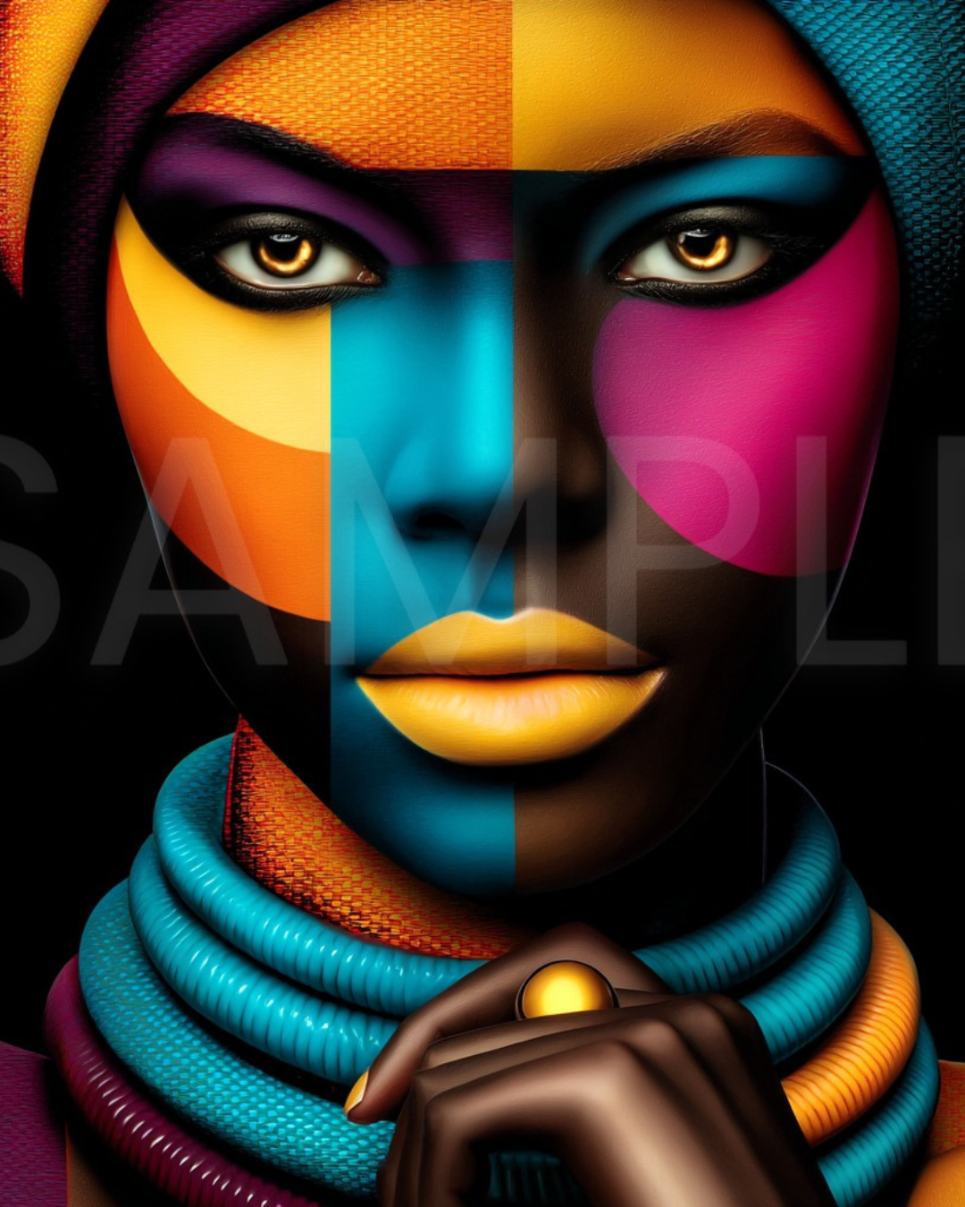 Afro Modern Majesty: Bold Digital Portraits of African Women in Geometric Color Patterns – Velvet’s View Exclusive - hfb852314J
