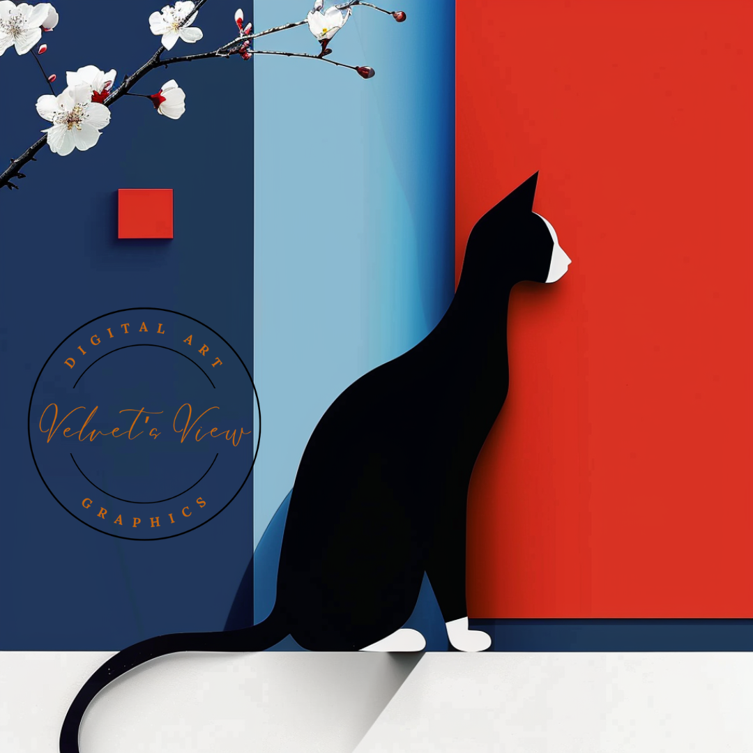 Black Girl Art - Velvet's View Digital Art - Feline Elegance: Minimalist Cat Art Collection 1011