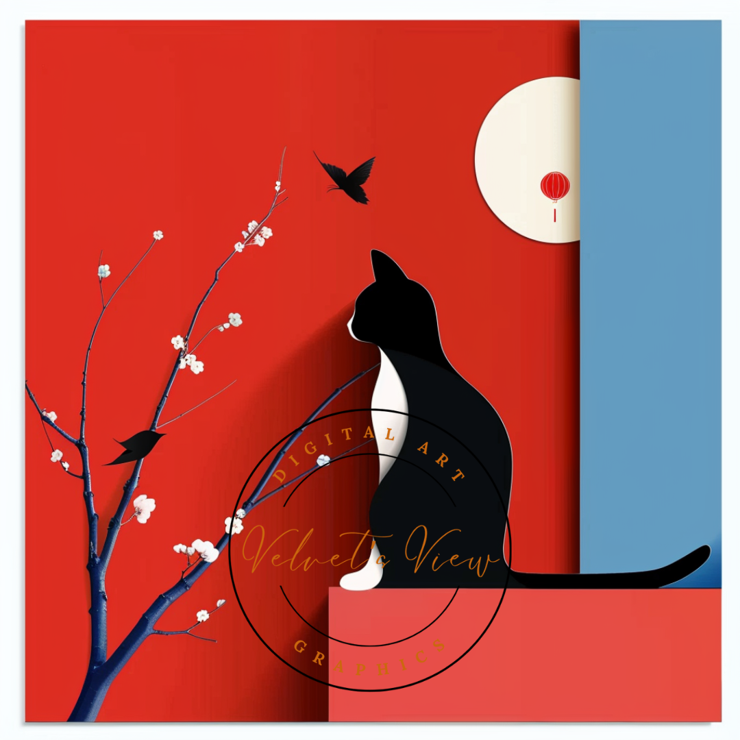 Black Girl Art - Velvet's View Digital Art - Feline Elegance: Minimalist Cat Art Collection 1016