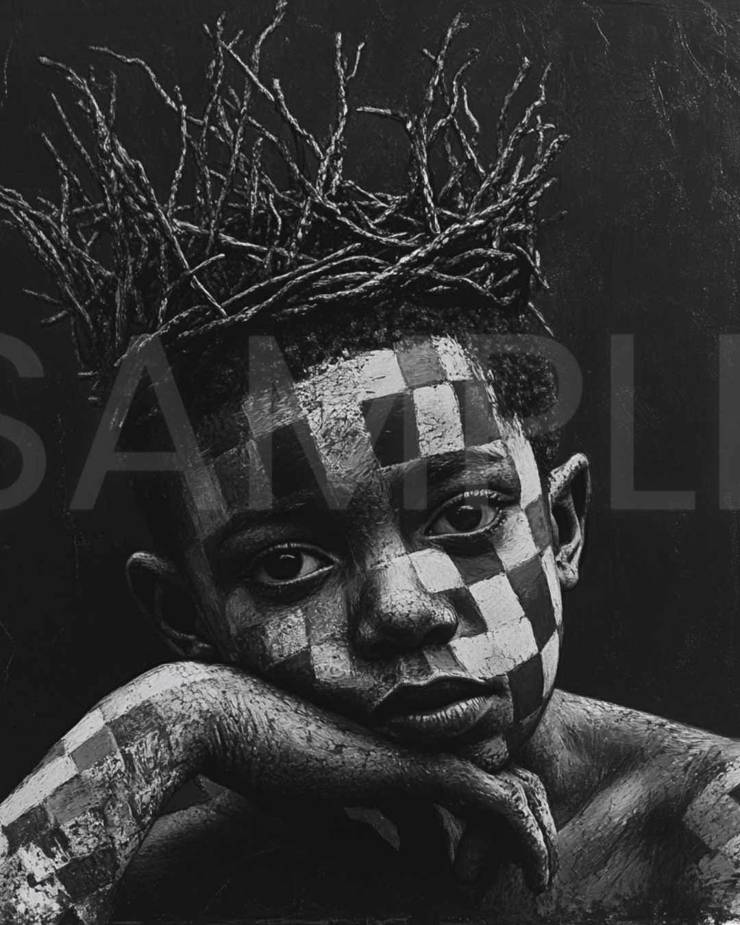 Crowned in Innocence: Afro Surreal Wooden-Inspired Kids Portraits – Velvet’s View Exclusive Digital Art Collection - 2589N2