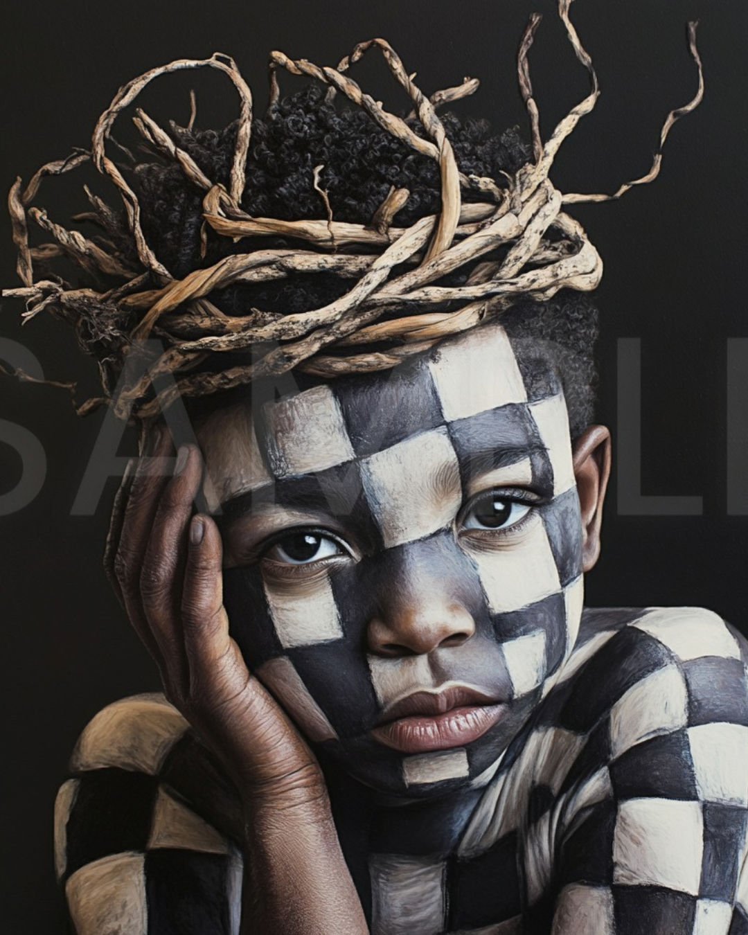 Crowned in Innocence: Afro Surreal Wooden-Inspired Kids Portraits – Velvet’s View Exclusive Digital Art Collection - 2589N3