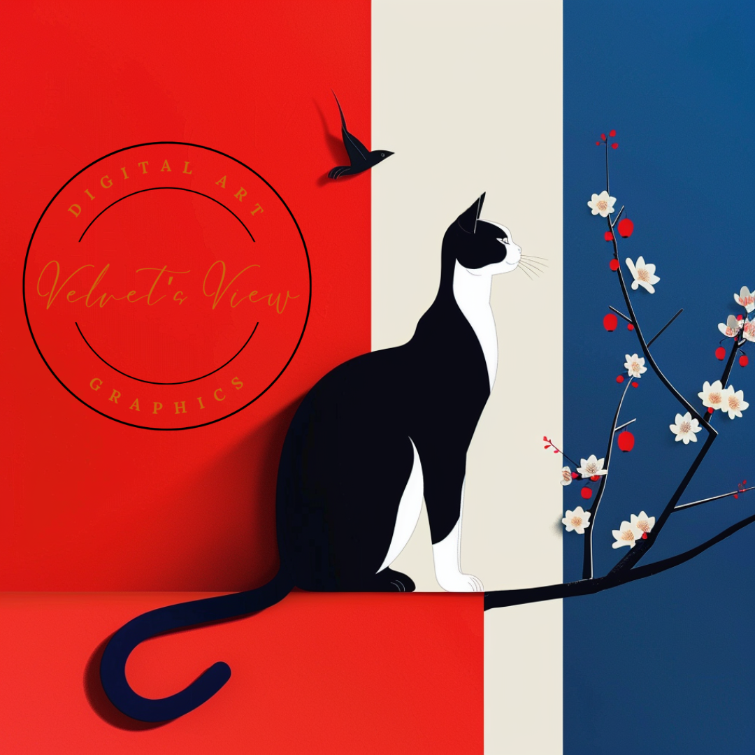 Black Girl Art - Velvet's View Digital Art - Feline Elegance: Minimalist Cat Art Collection 1013