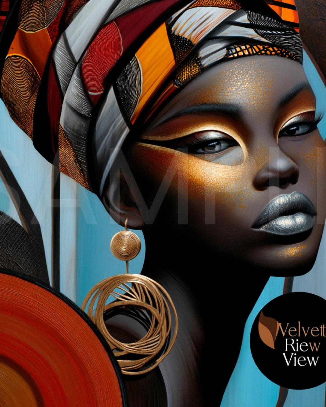 Abstract Silence: Golden Harmony in Profile – Afro-Minimalist Digital Art Print by Velvet’s View - 2115o951