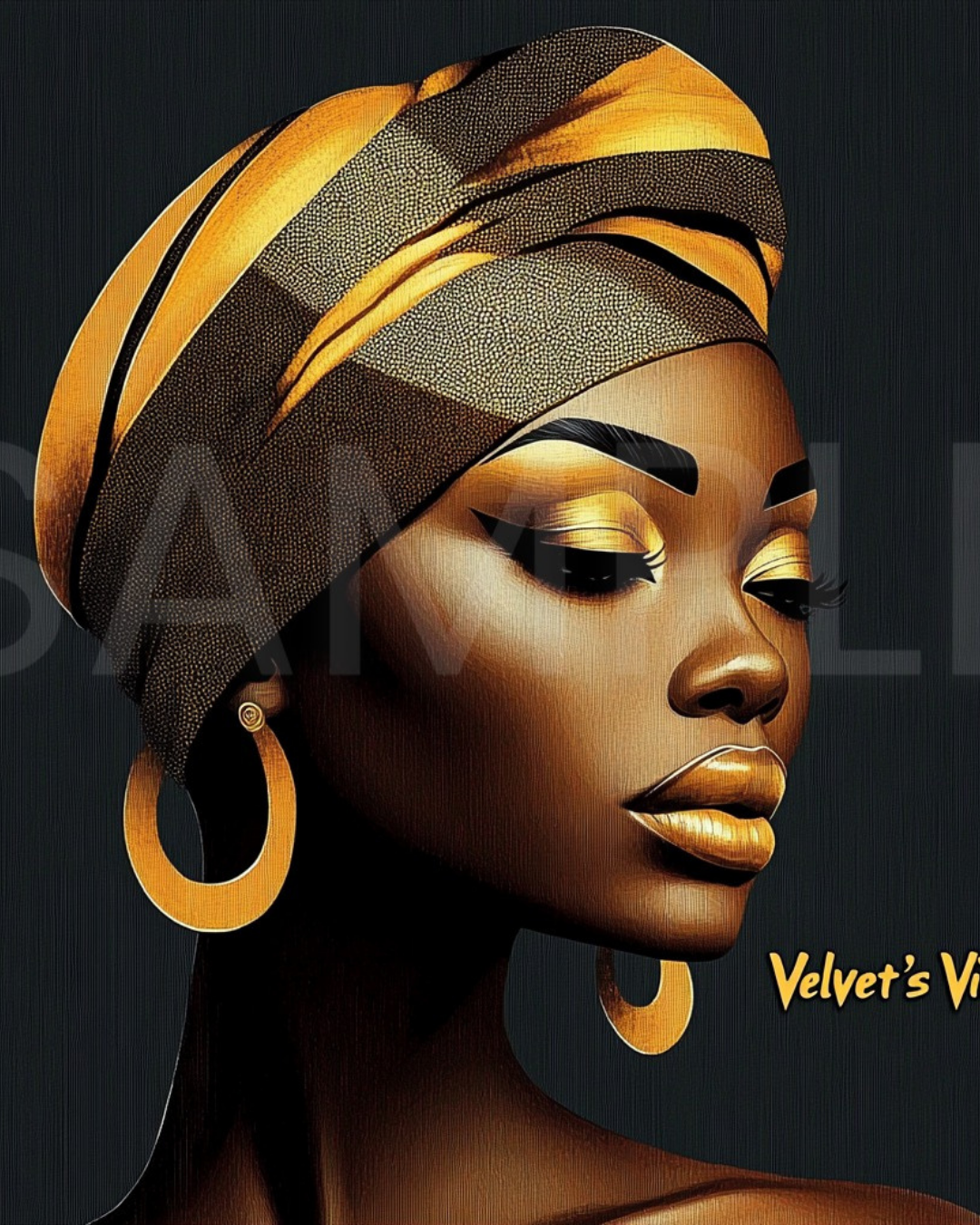 Abstract Silence: Golden Harmony in Profile – Afro-Minimalist Digital Art Print by Velvet’s View - 2115o214