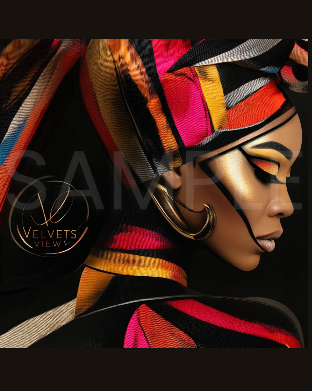 Abstract Silence: Golden Harmony in Profile – Afro-Minimalist Digital Art Print by Velvet’s View - 2115o951