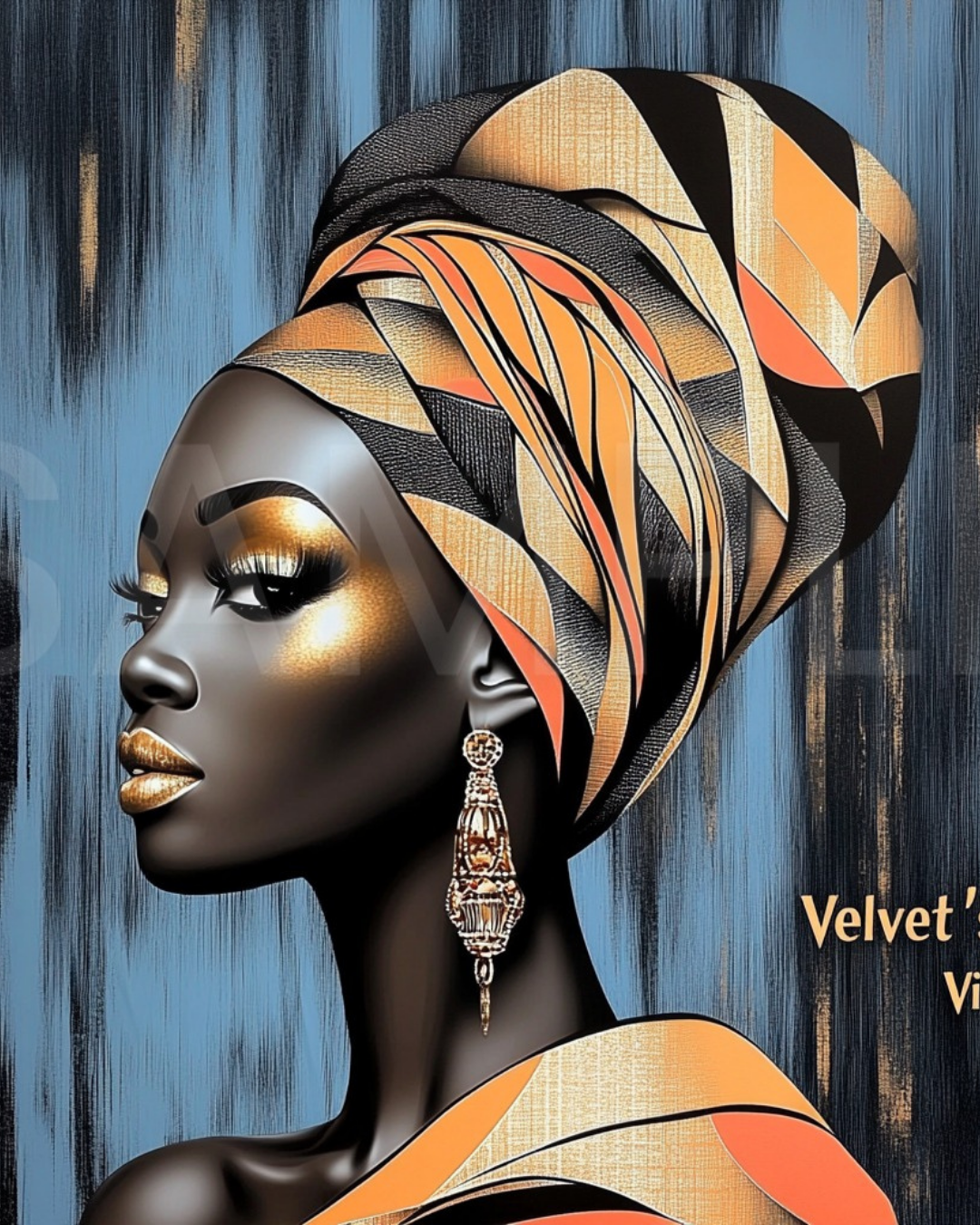 Abstract Silence: Golden Harmony in Profile – Afro-Minimalist Digital Art Print by Velvet’s View - 2115o235