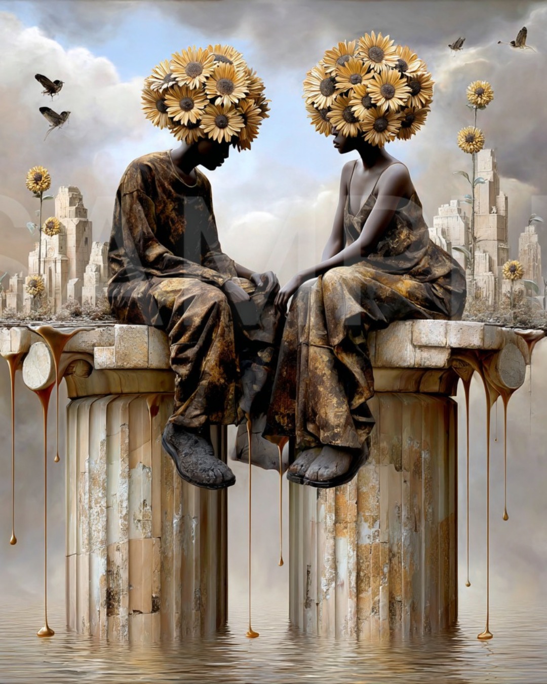 🌻Sunflower Thrones: Afro-Surreal Love & Royalty Digital Art Collection – Velvet’s View Exclusive - 741J25