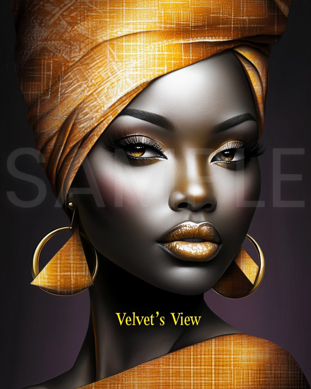 Abstract Silence: Golden Harmony in Profile – Afro-Minimalist Digital Art Print by Velvet’s View - 21154798(Copy)